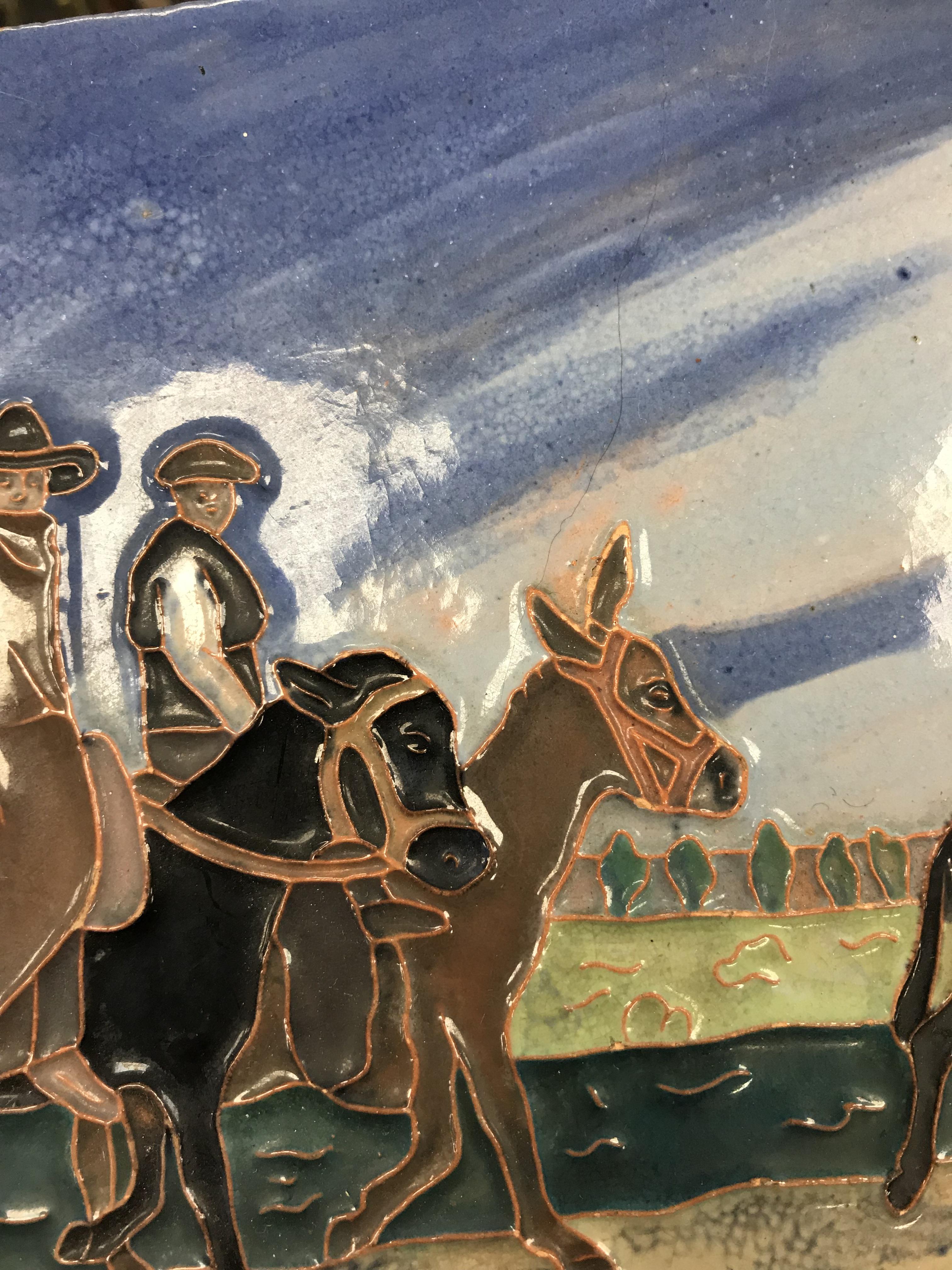 DANIEL ZULOAGA - a polychrome glazed terracotta tile depicting travellers on donkeys in a landscape, - Image 27 of 77