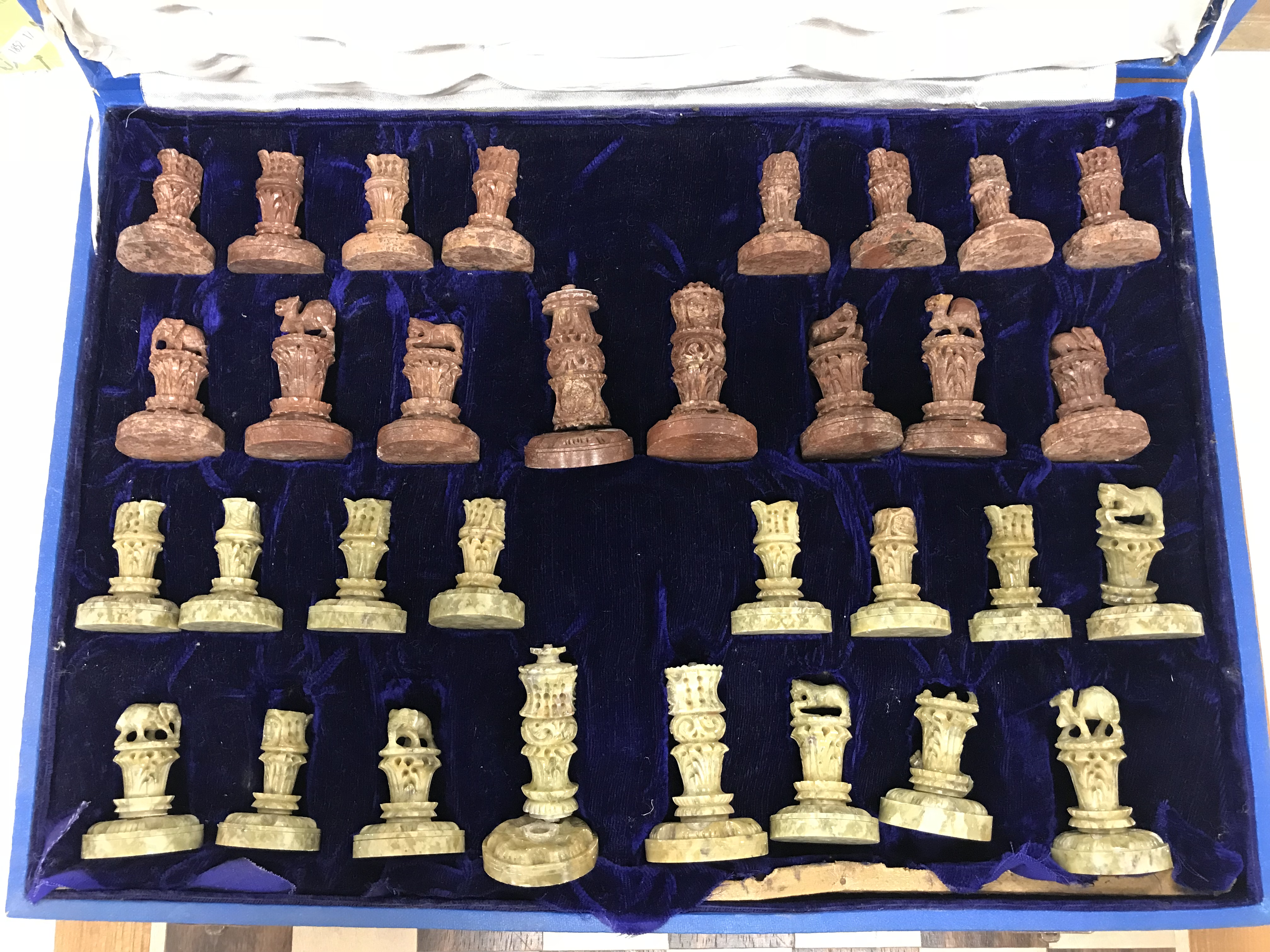 A Chinese carved soapstone chess set together with a Korean resin chess set and travelling - Image 3 of 3