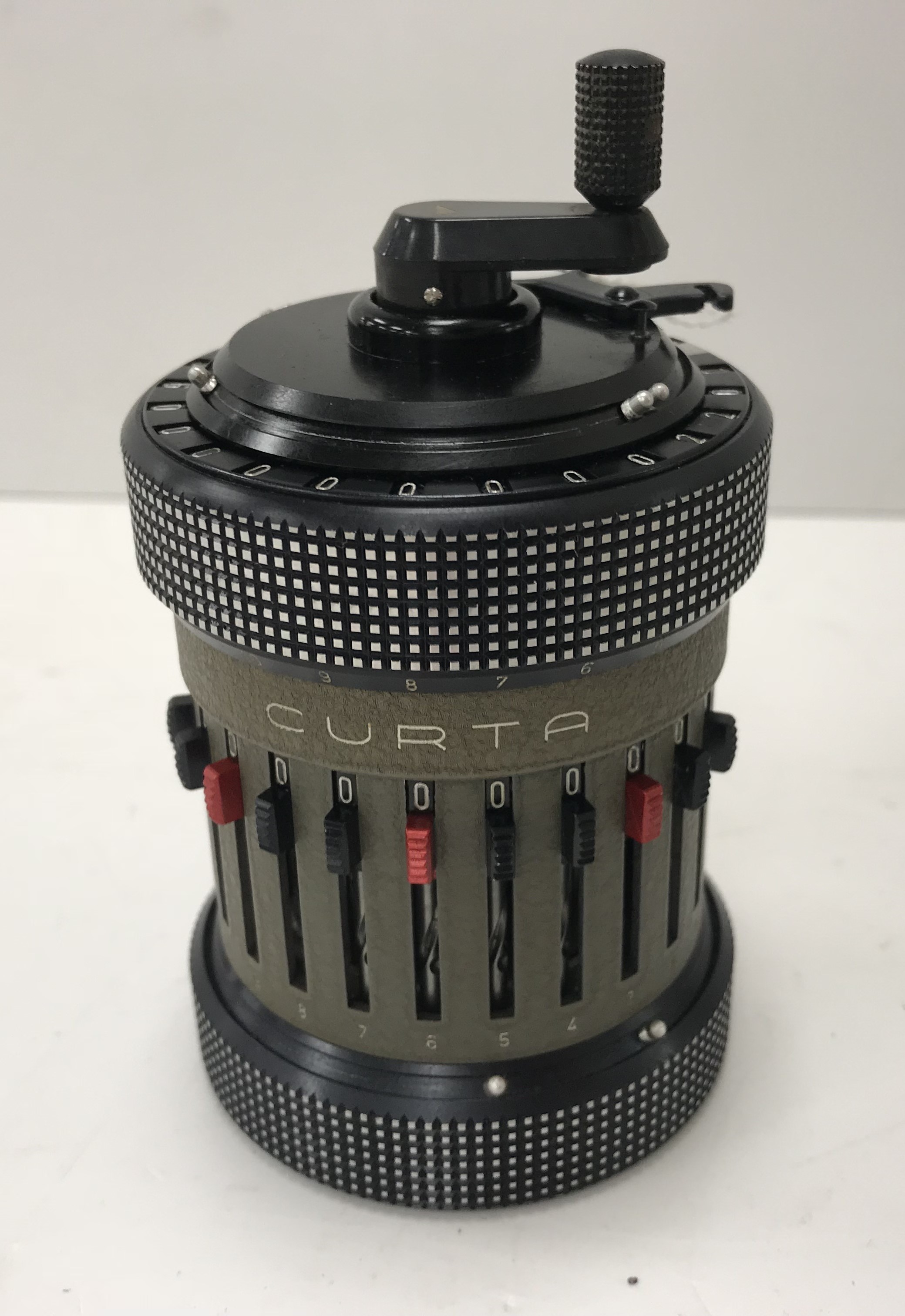 A Curta type 2 calculator with military green type main body inscribed to base "Type 2 No 523646 - Image 2 of 22