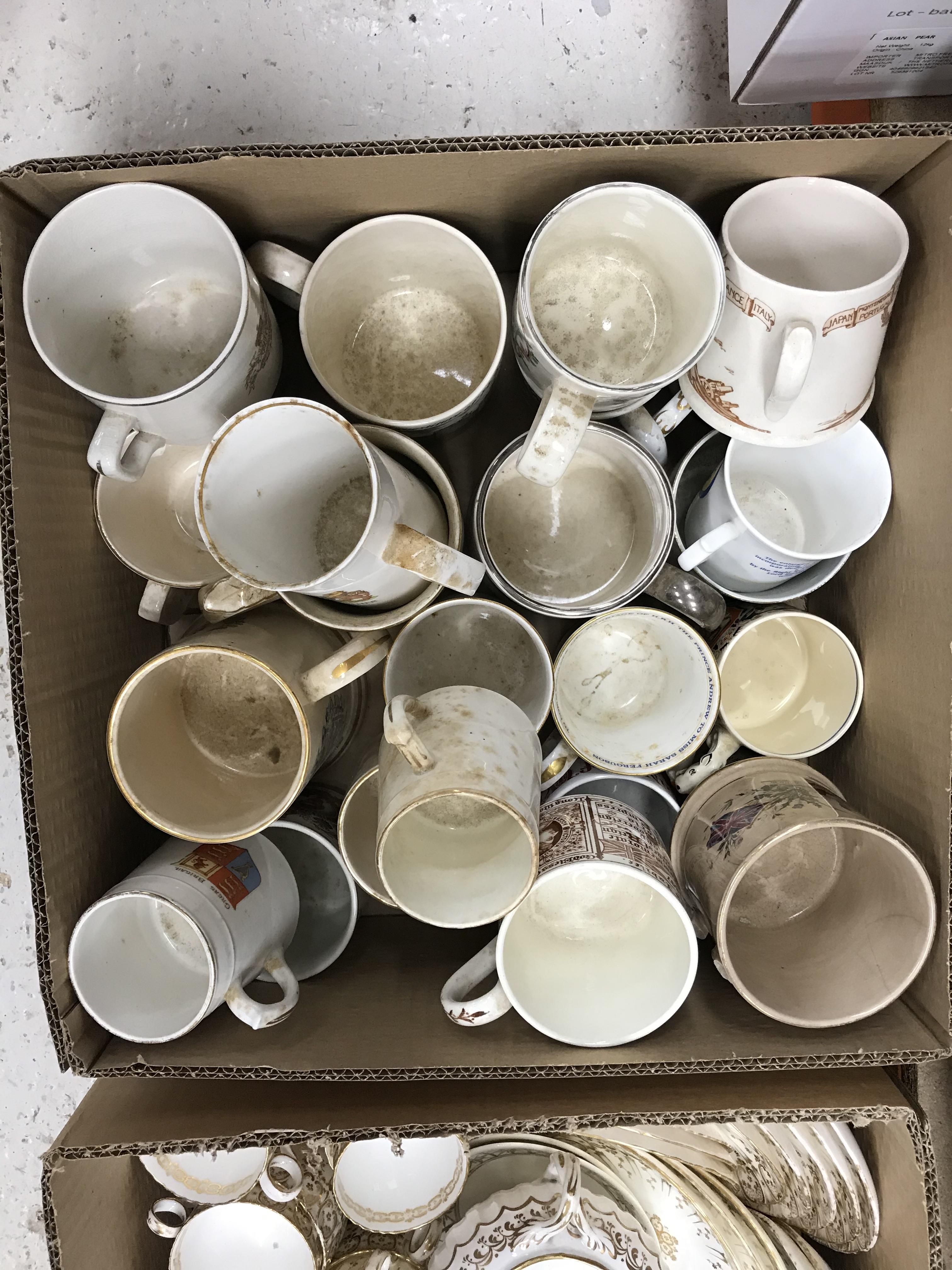 Four boxes of miscellaneous china to include a box of Royal commemorative mugs and a large - Image 3 of 7