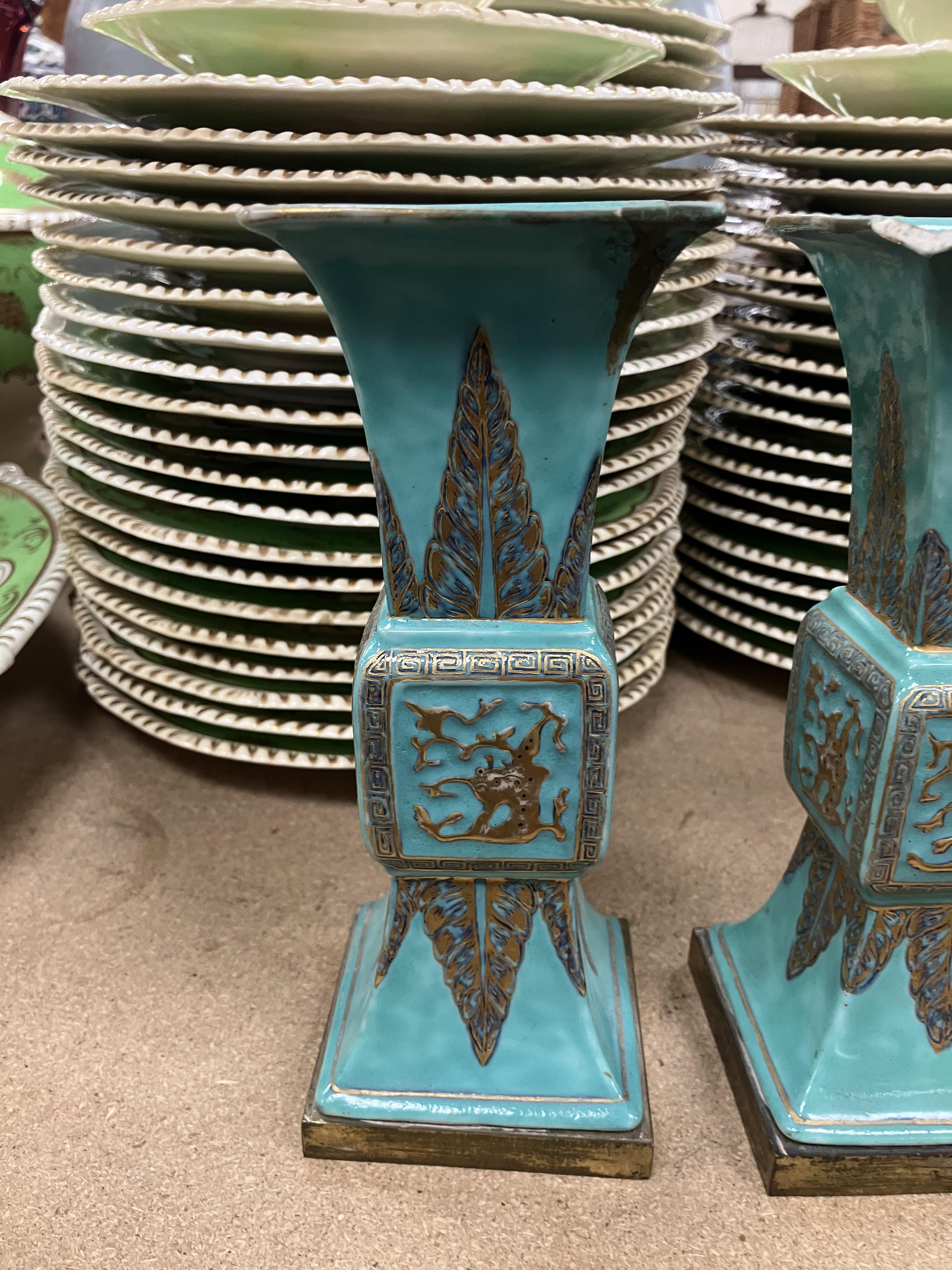 A pair of Chinese turquoise glazed gu vases of flared square form, - Image 27 of 44