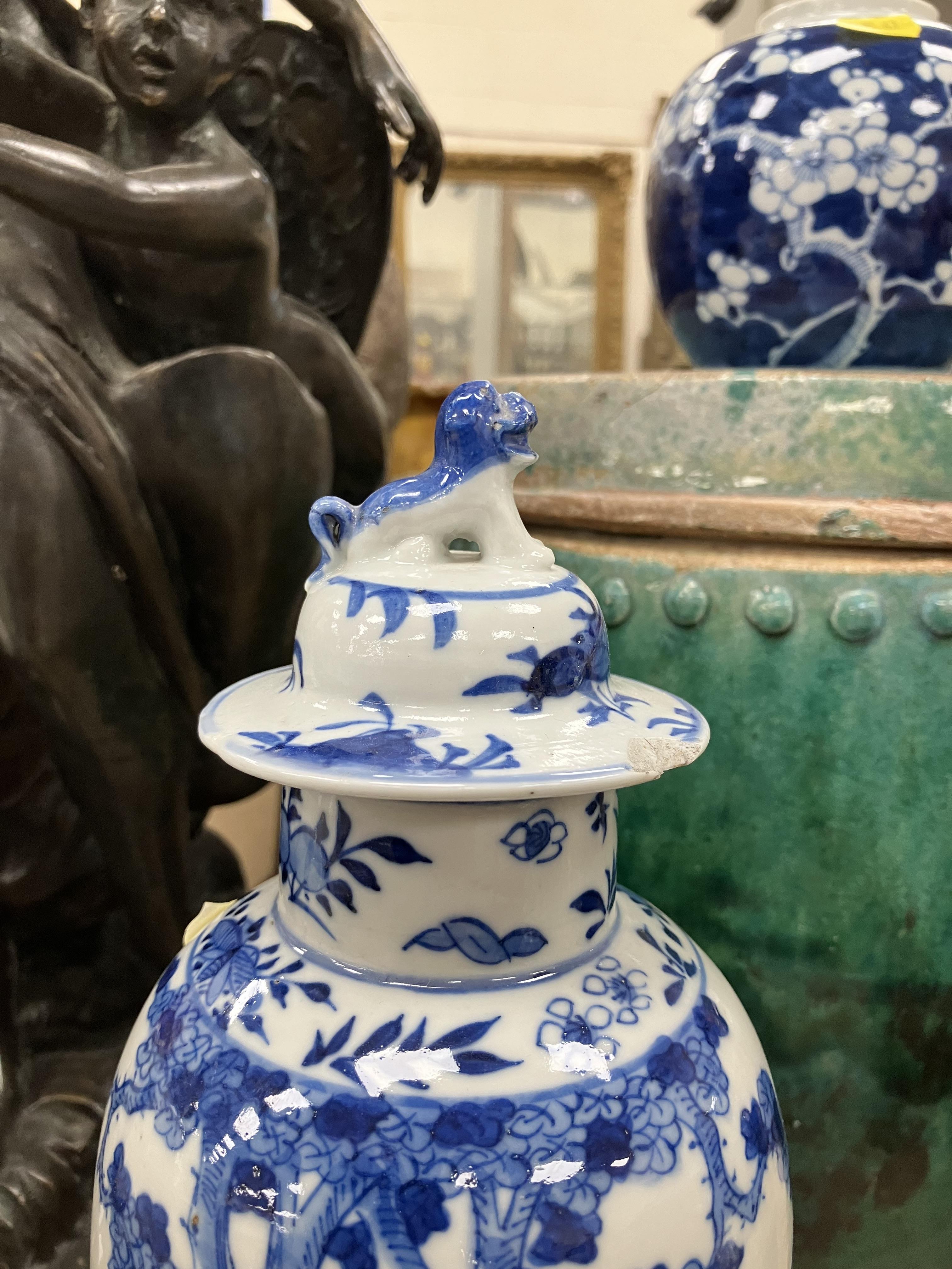 A pair of 19th Century Chinese blue and white baluster shaped vases and covers, - Image 30 of 54