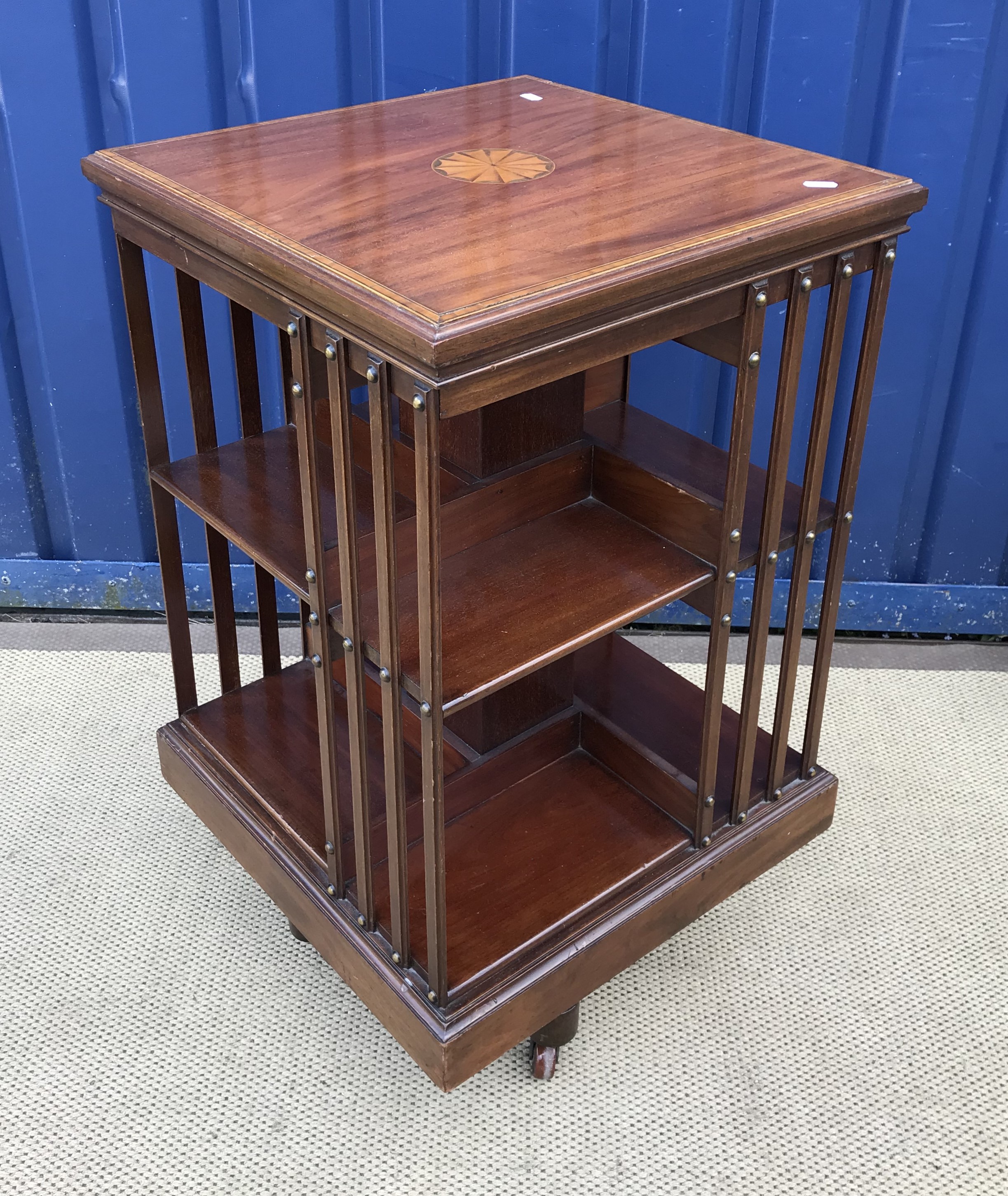 An Edwardian mahogany and inlaid revolving bookcase, - Image 2 of 3