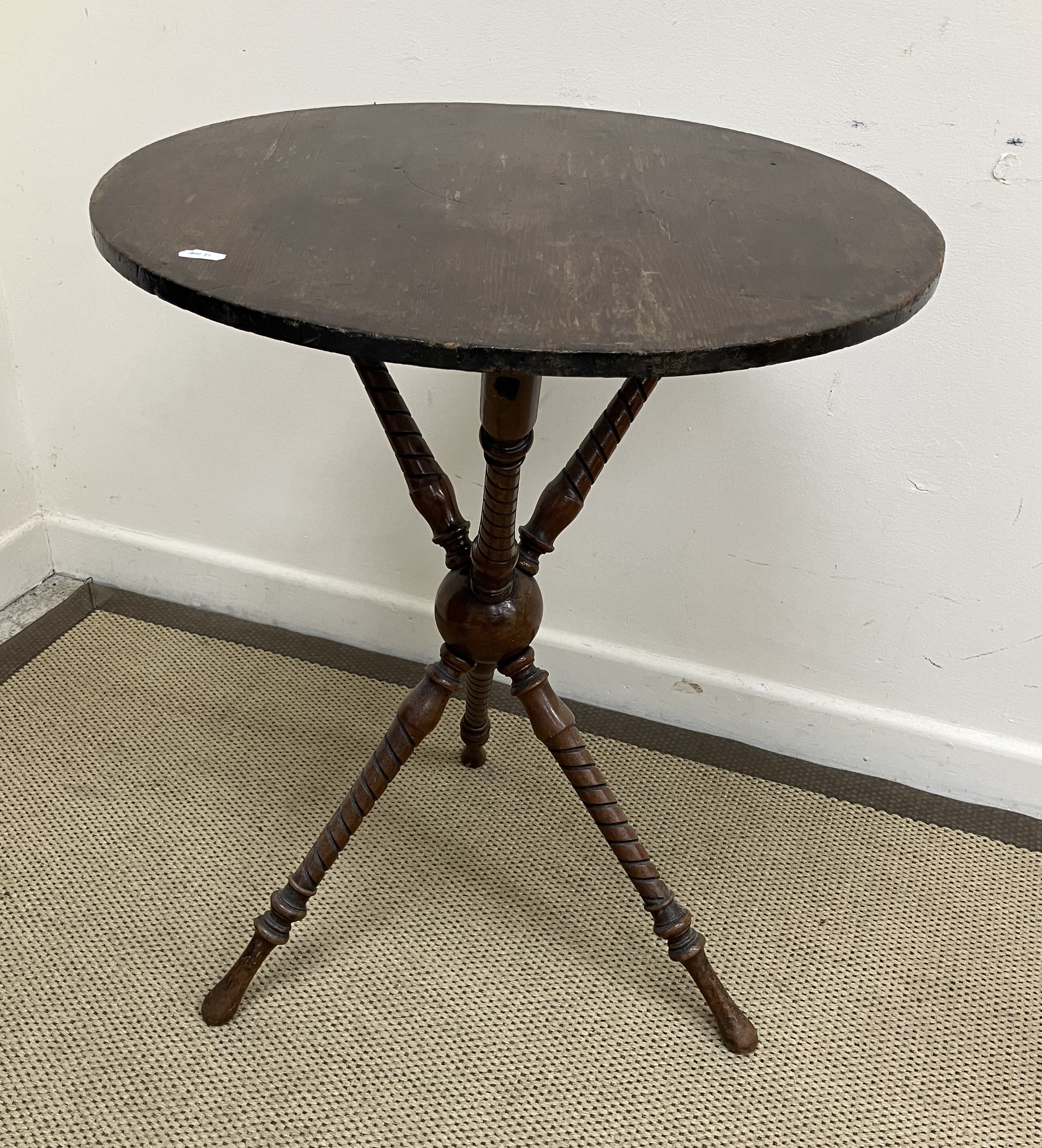 A Victorian walnut gypsy table, the circular pine top on a typical carved walnut tripod base, - Image 2 of 2