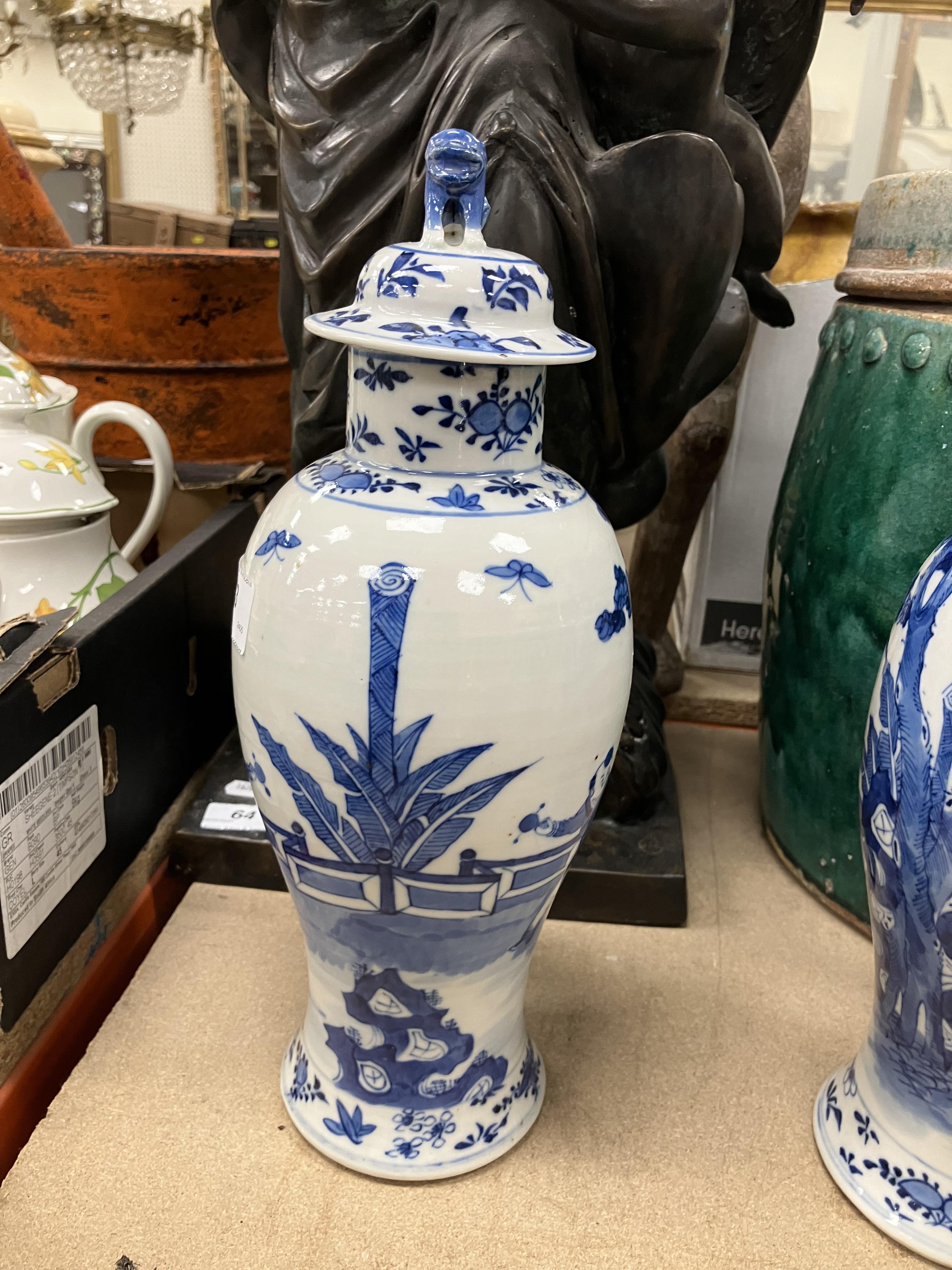 A pair of 19th Century Chinese blue and white baluster shaped vases and covers, - Image 50 of 54