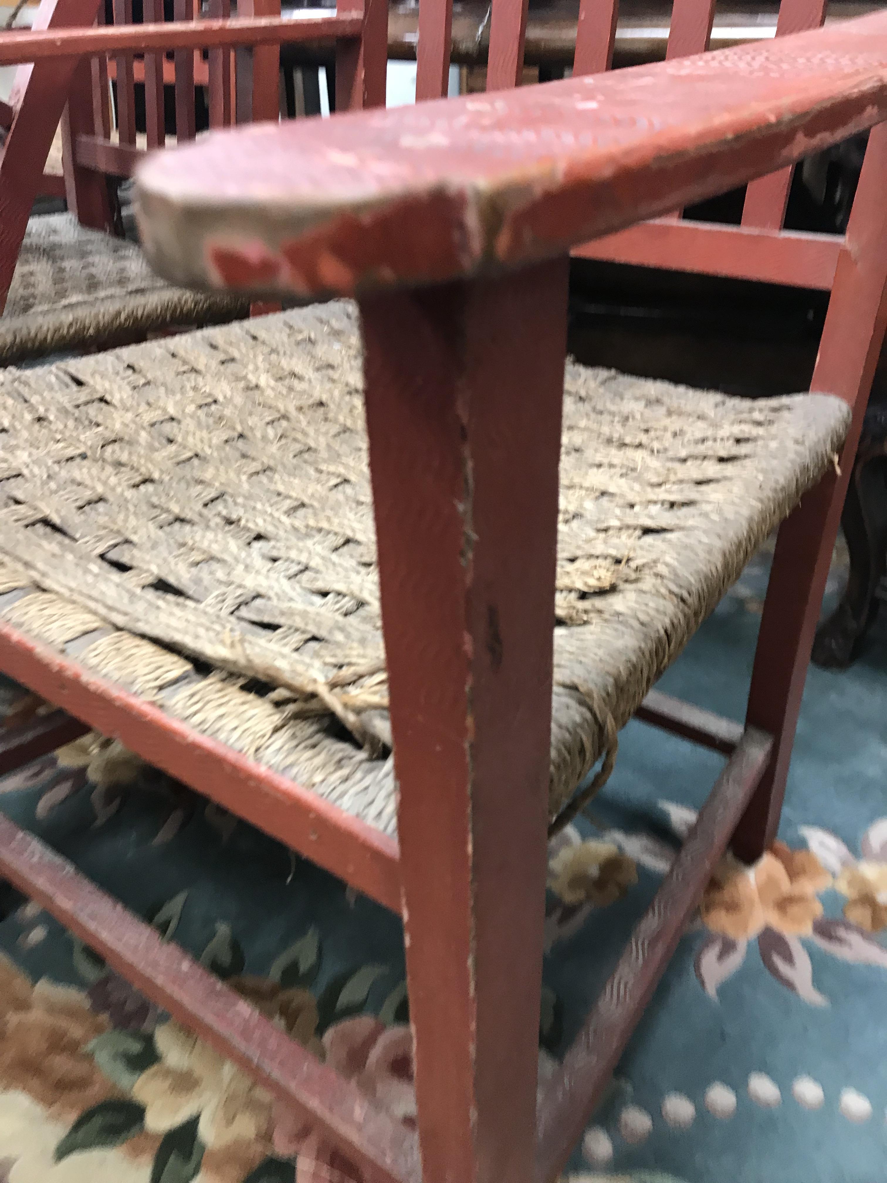 A set of six mid 20th Century red painted wrigglework decorated framed dining chairs, - Image 107 of 128