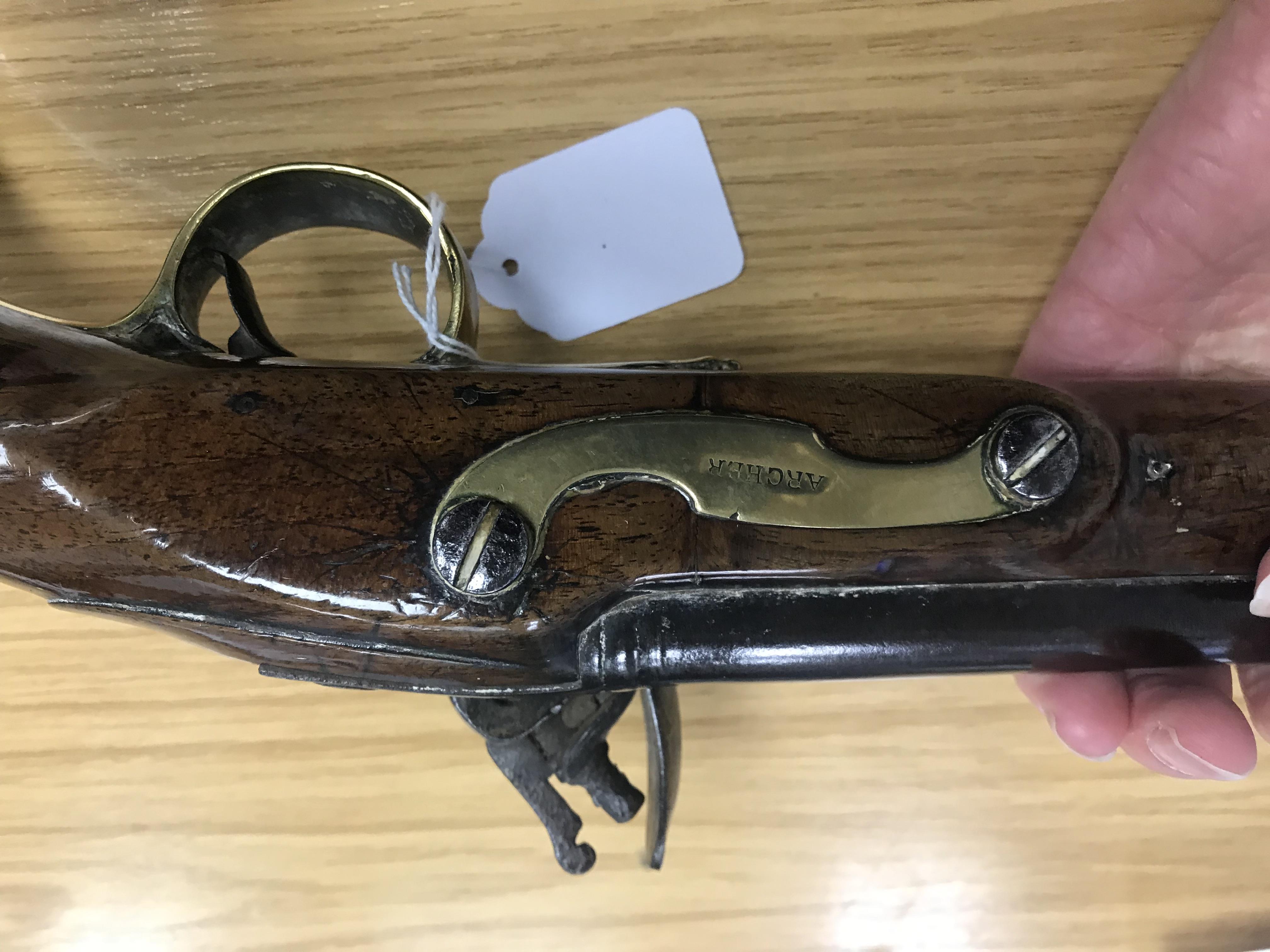 A George III flintlock pistol with straight grained walnut woodwork, - Image 27 of 39