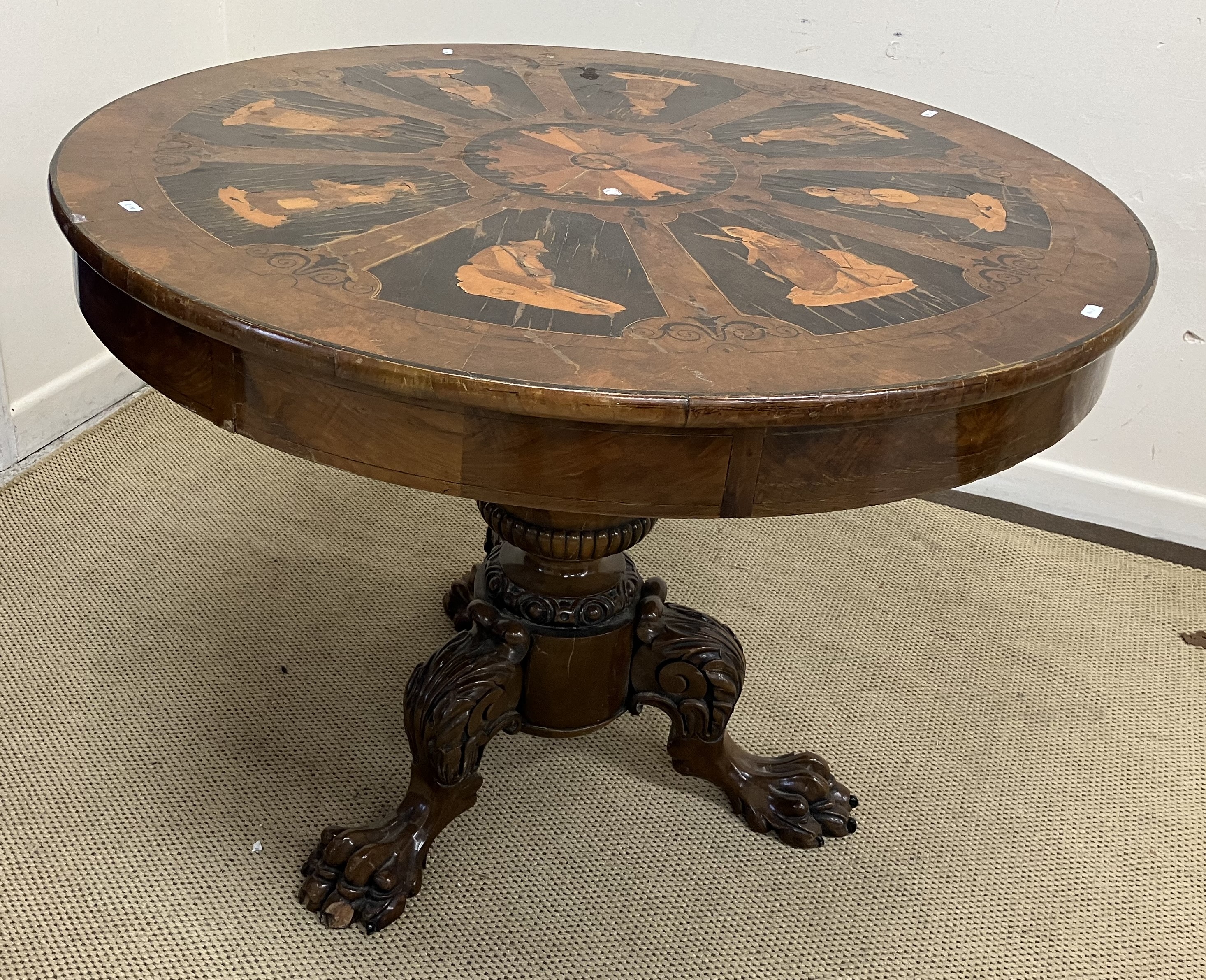 A Sorrento walnut and marquetry inlaid centre table,