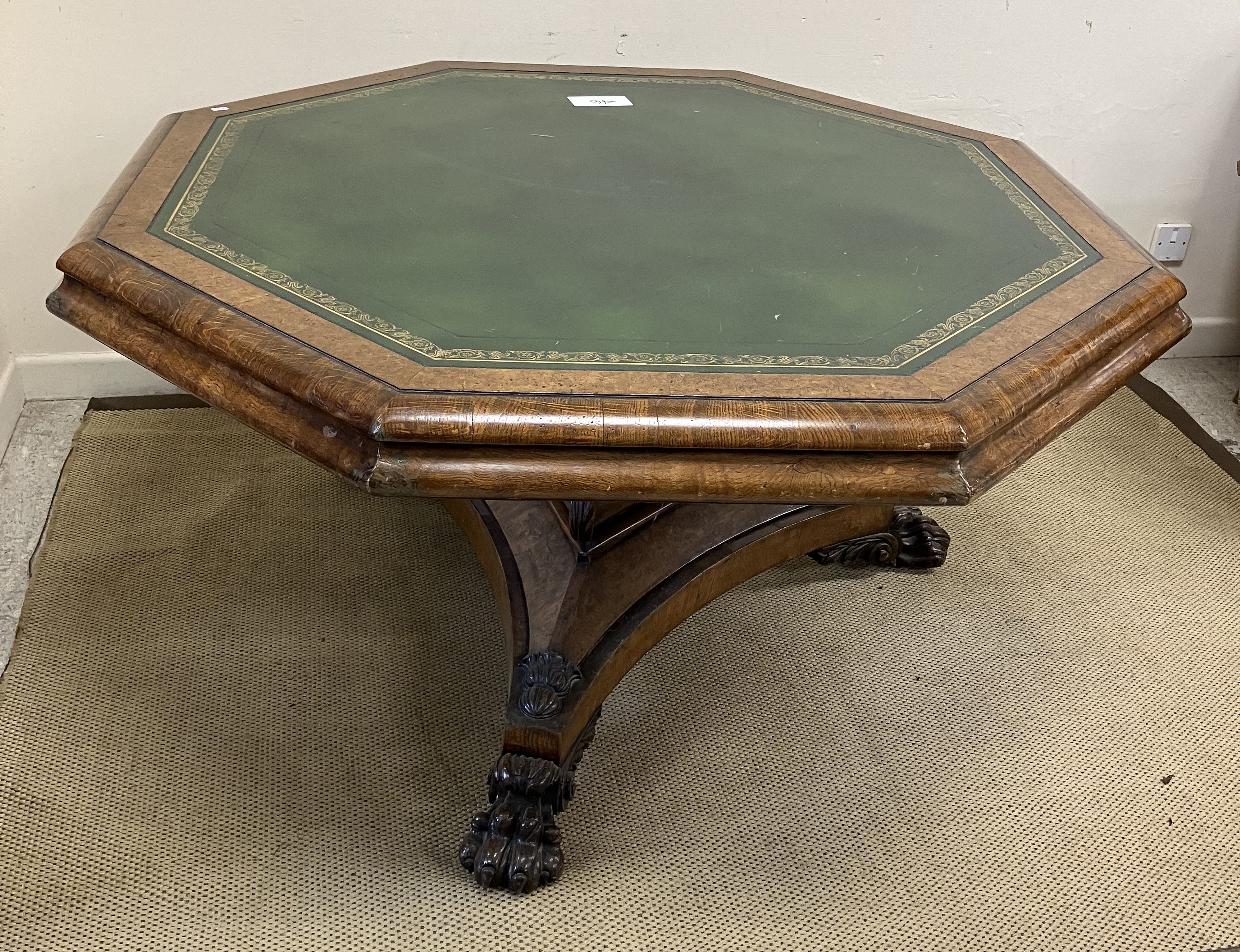 A 19th Century oak and burr oak cross-banded library table, - Bild 6 aus 6