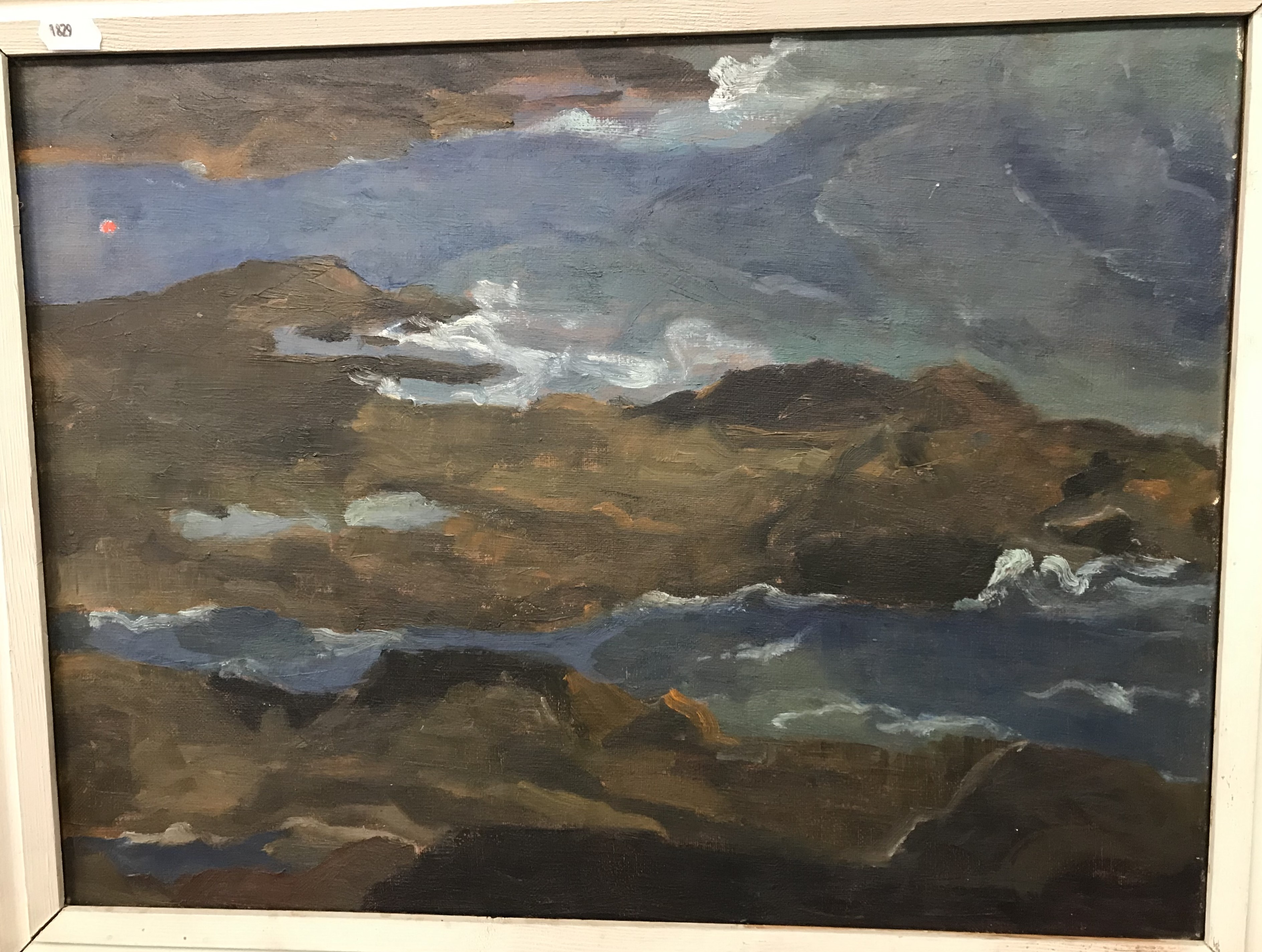 EVELYN STREET "Hilly lake landscape", oil on board, unsigned, inscribed / signed verso, - Image 2 of 2