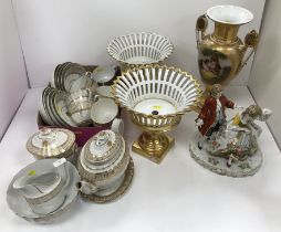 A 19th Century Coalport type fluted and gilt decorated tea set comprising tea pot and stand,