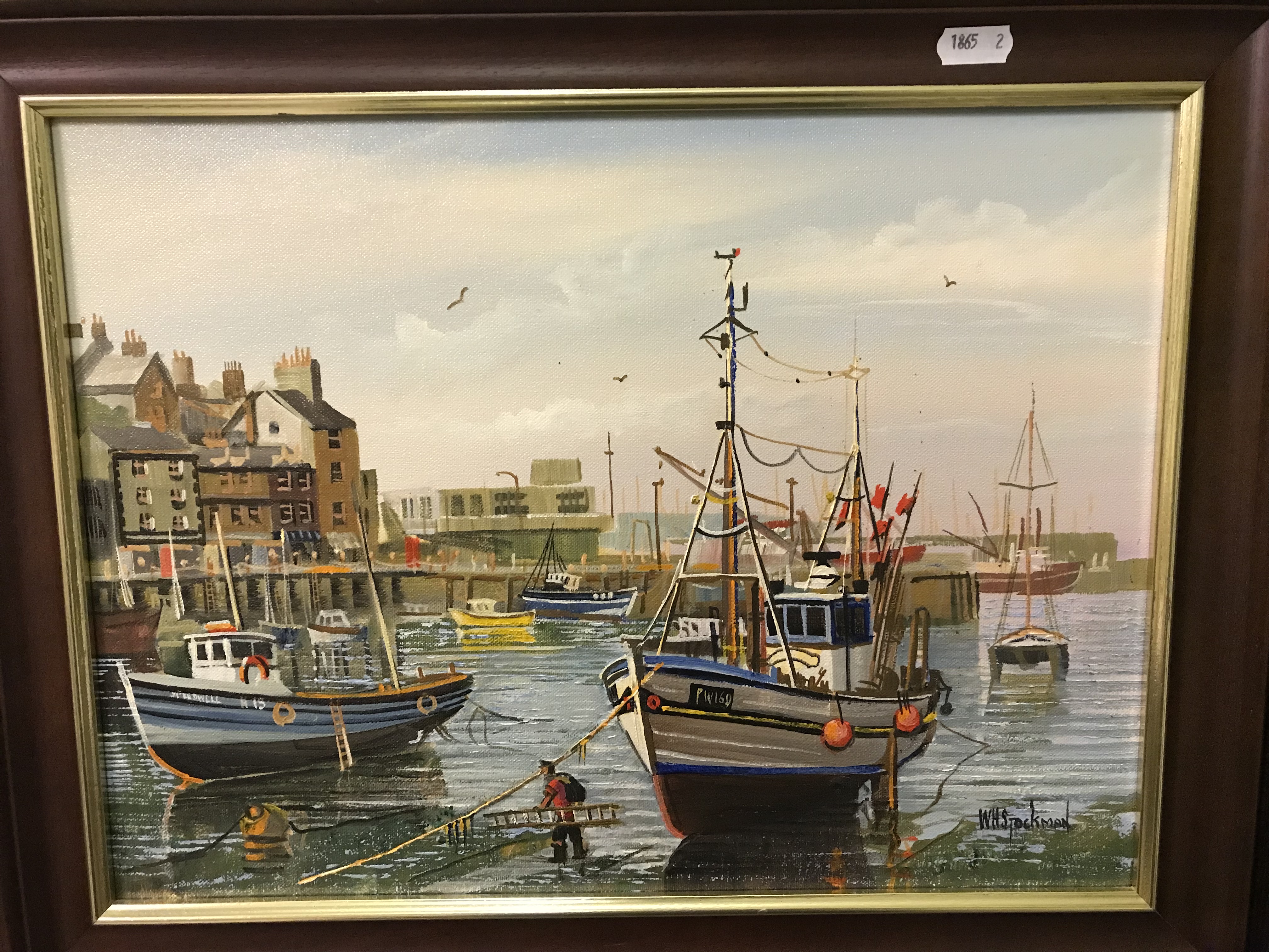 WILLIAM H STOCKMAN "Brixham Harbour" study of fishing vessels in harbour, oil on canvas, - Image 4 of 5