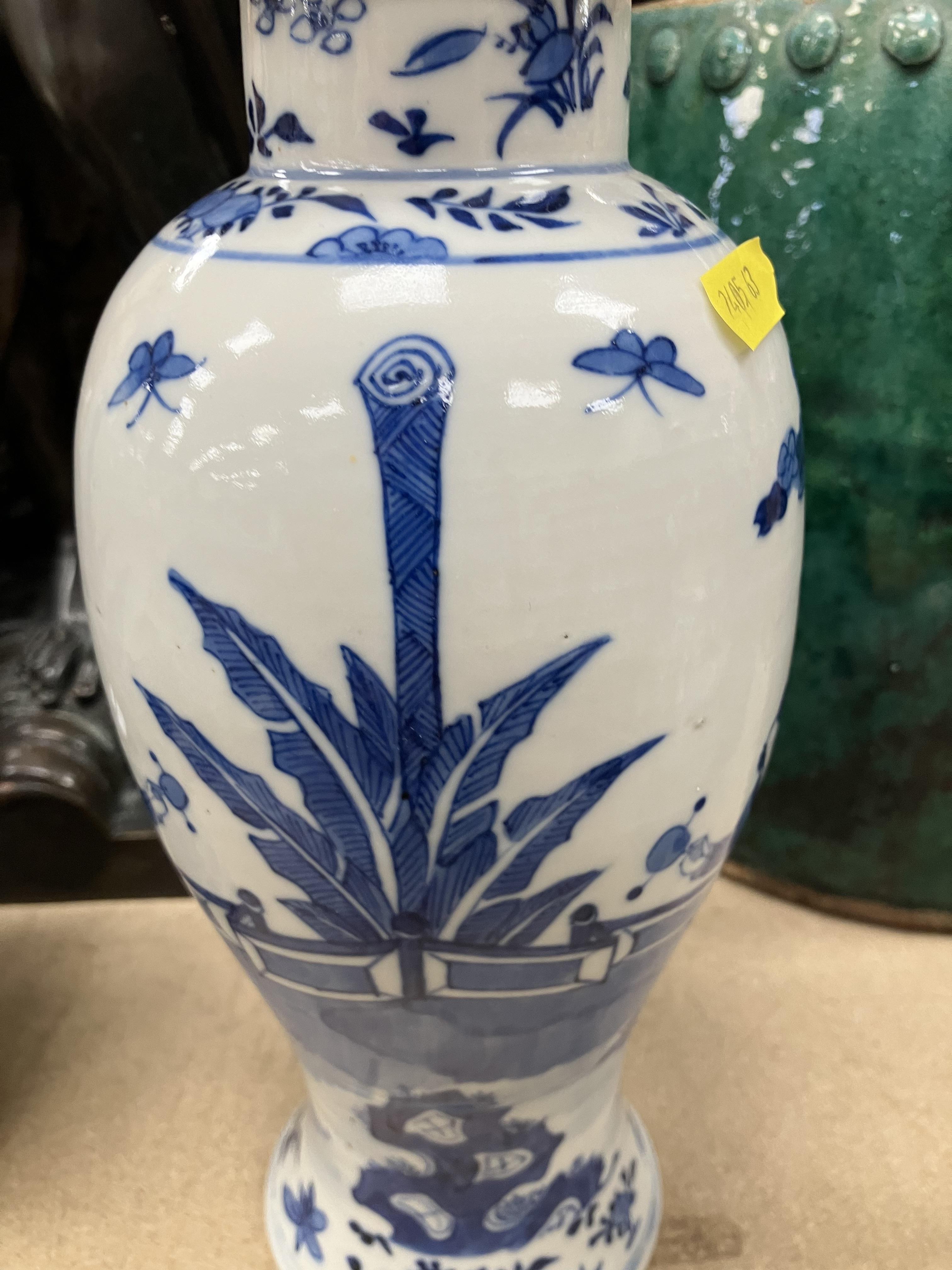 A pair of 19th Century Chinese blue and white baluster shaped vases and covers, - Image 22 of 54