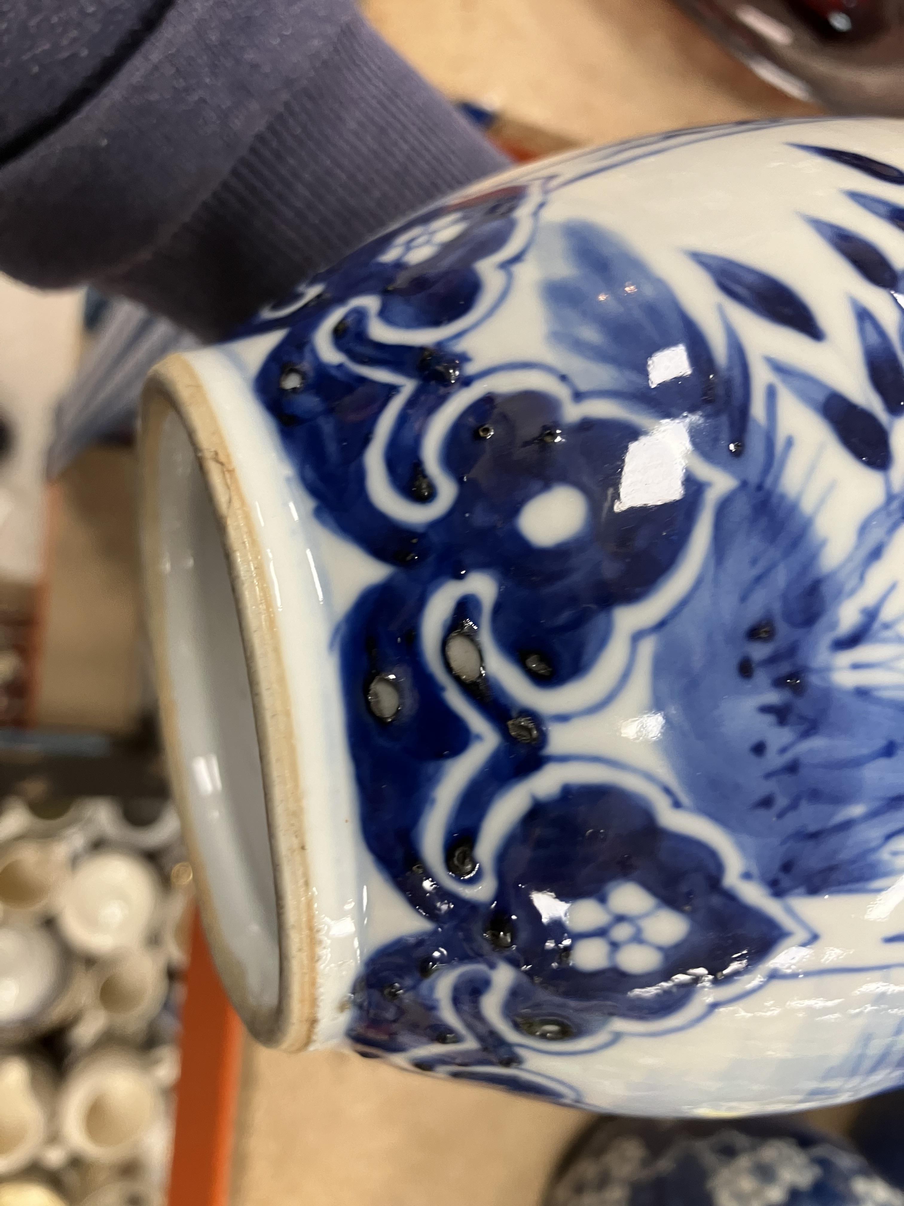 A Chinese blue and white double gourd shaped vase decorated with panels of figures in watery - Image 10 of 26