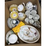 A box containing a Spode Copelands China "Ruskin" pattern floral spray,