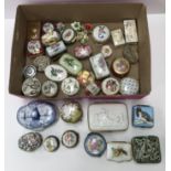 A collection of 34 various miniature, mainly porcelain, boxes,