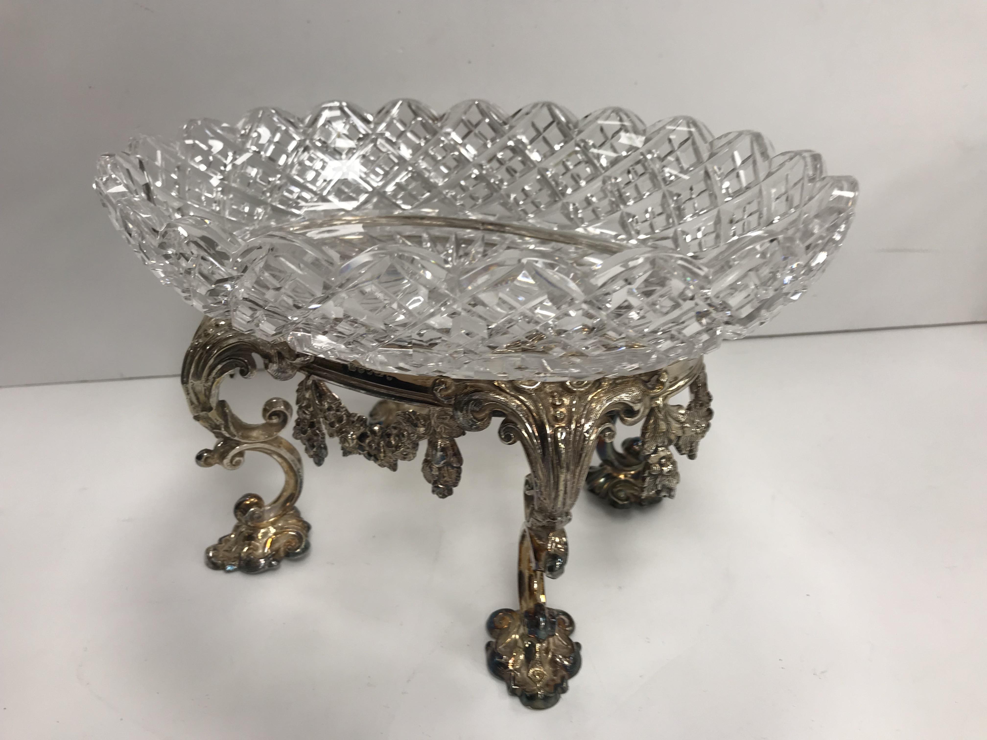 A set of three circa 1900 oval hobnail cut glass sweet meat dishes on electro plated stands in the - Image 3 of 5