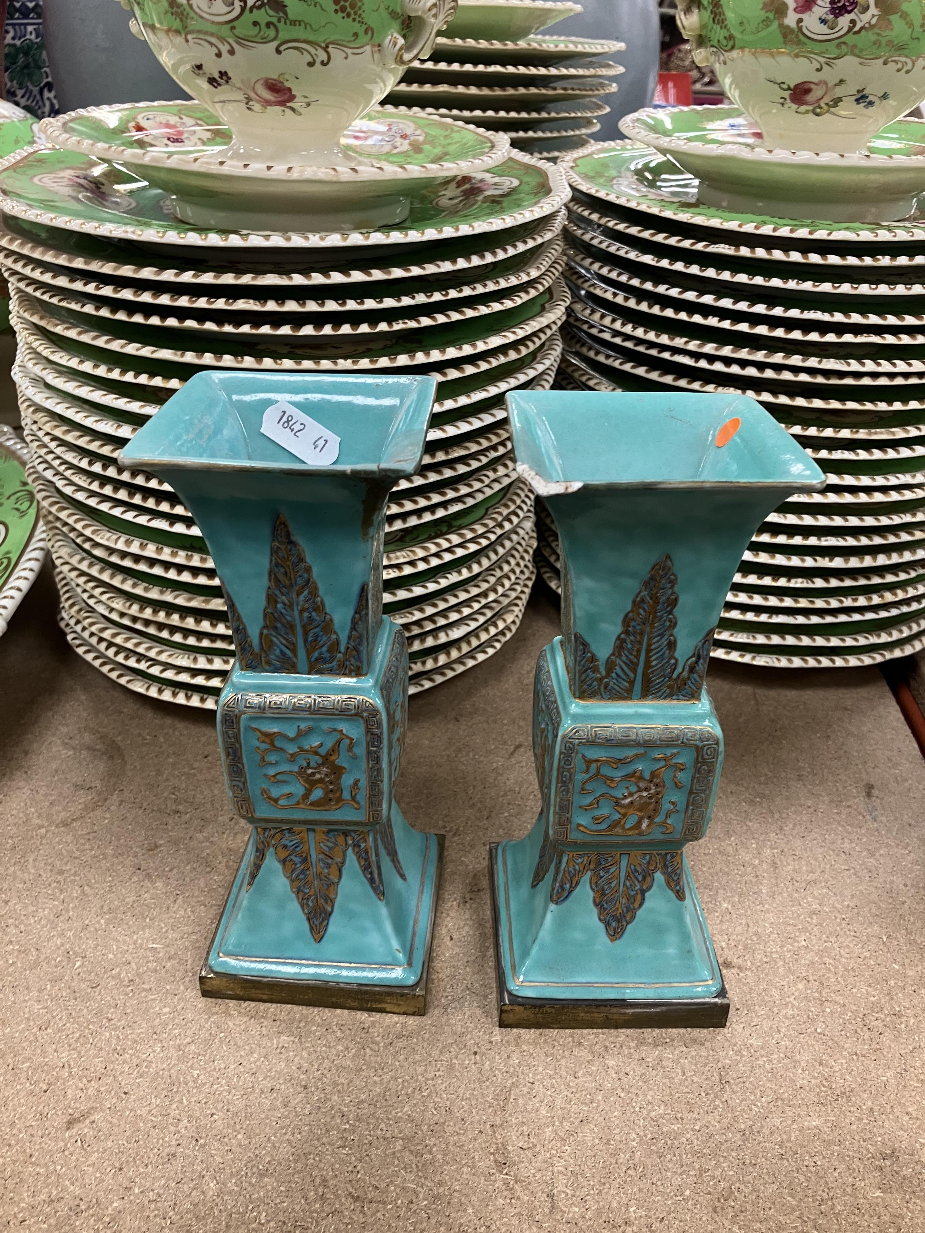 A pair of Chinese turquoise glazed gu vases of flared square form, - Image 7 of 44