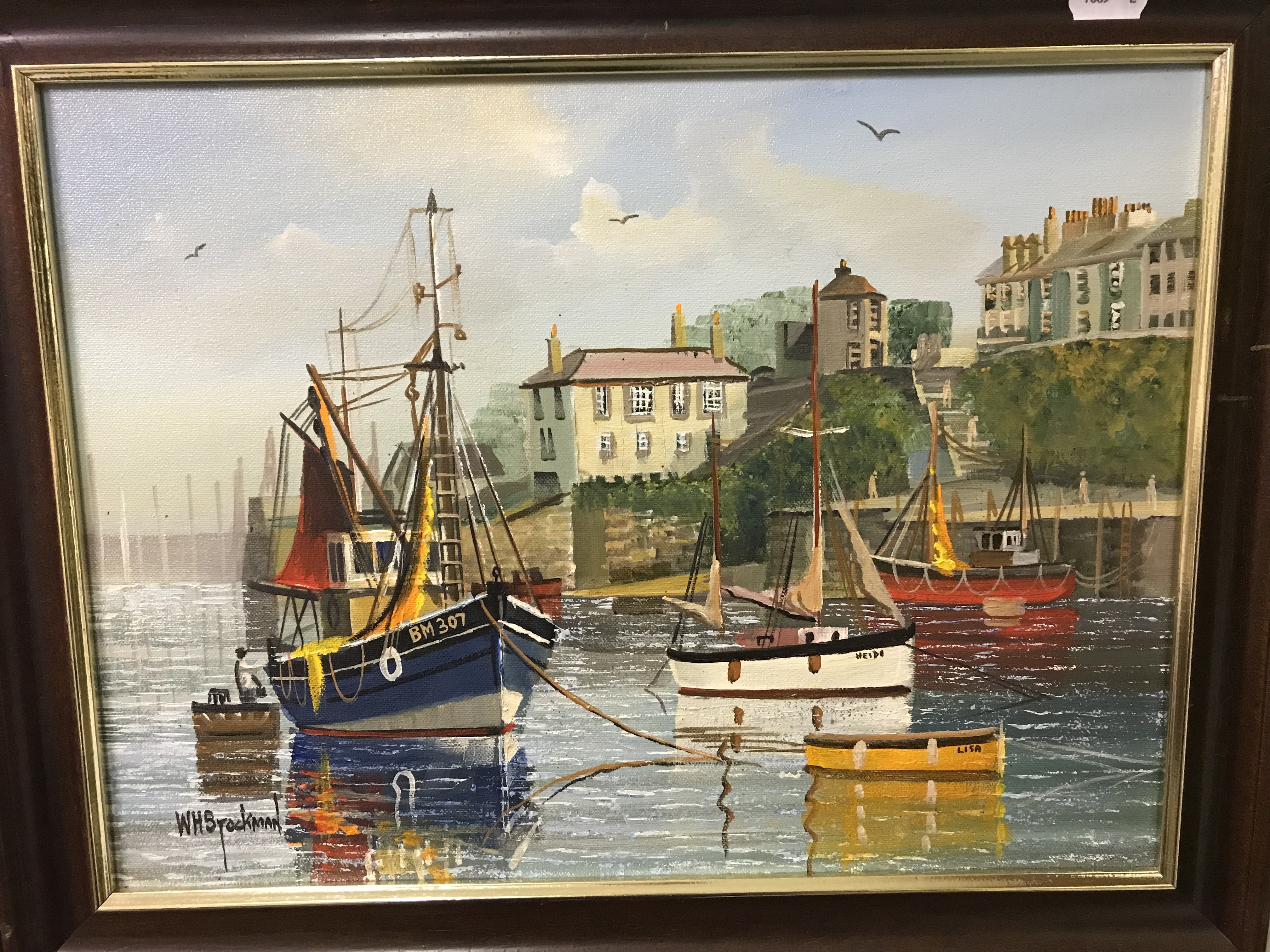 WILLIAM H STOCKMAN "Brixham Harbour" study of fishing vessels in harbour, oil on canvas, - Image 2 of 5