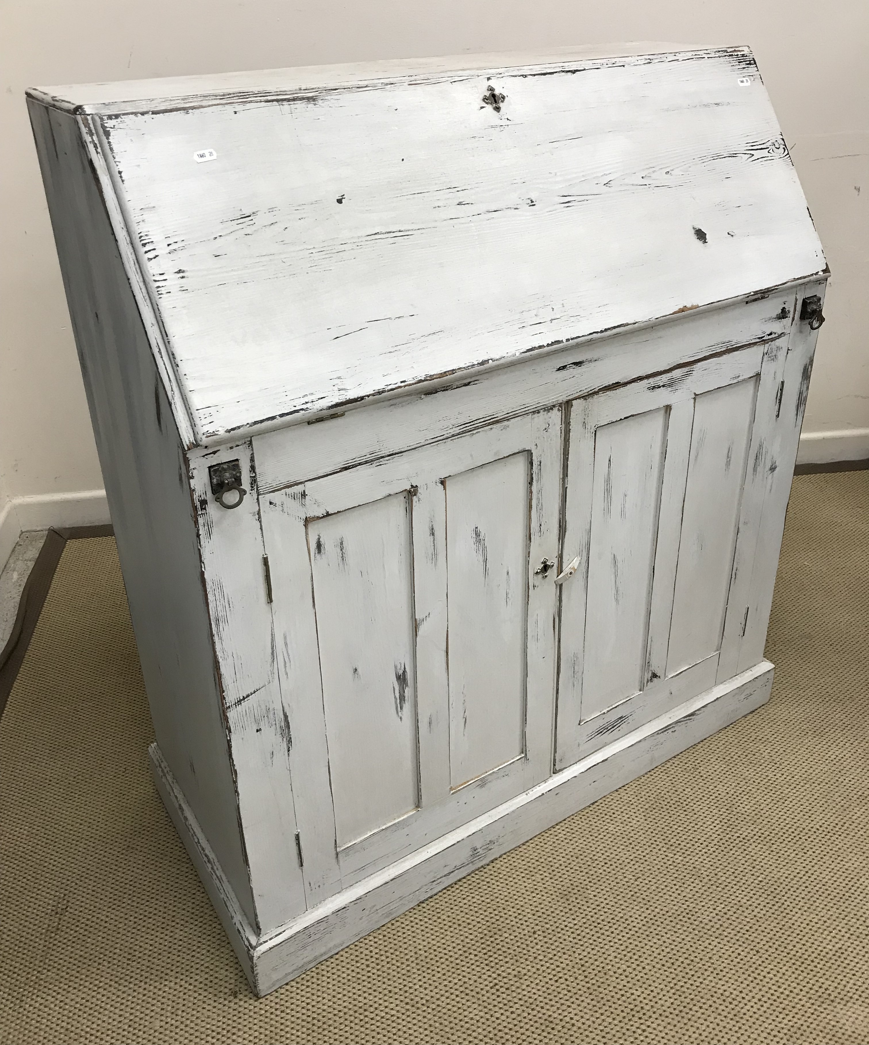 A 19th Century Continental pine bureau with later painted finish,