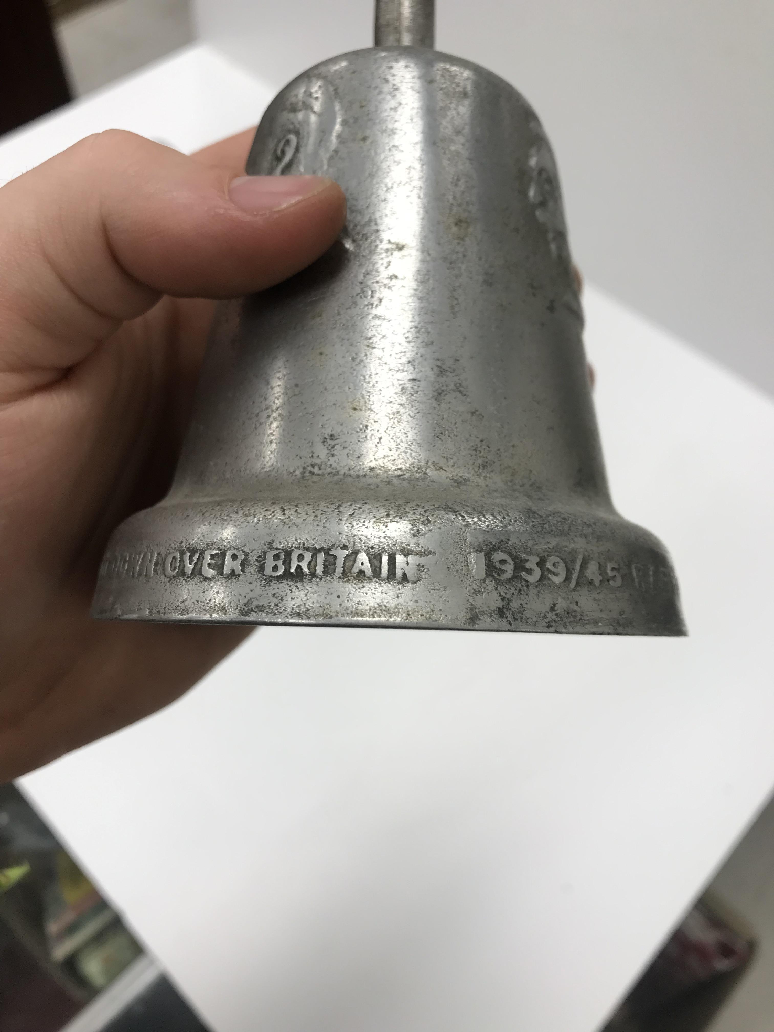 Two aluminium table bells inscribed "RAF Benevolent Fund cast with metal from German aircraft shot - Image 7 of 7