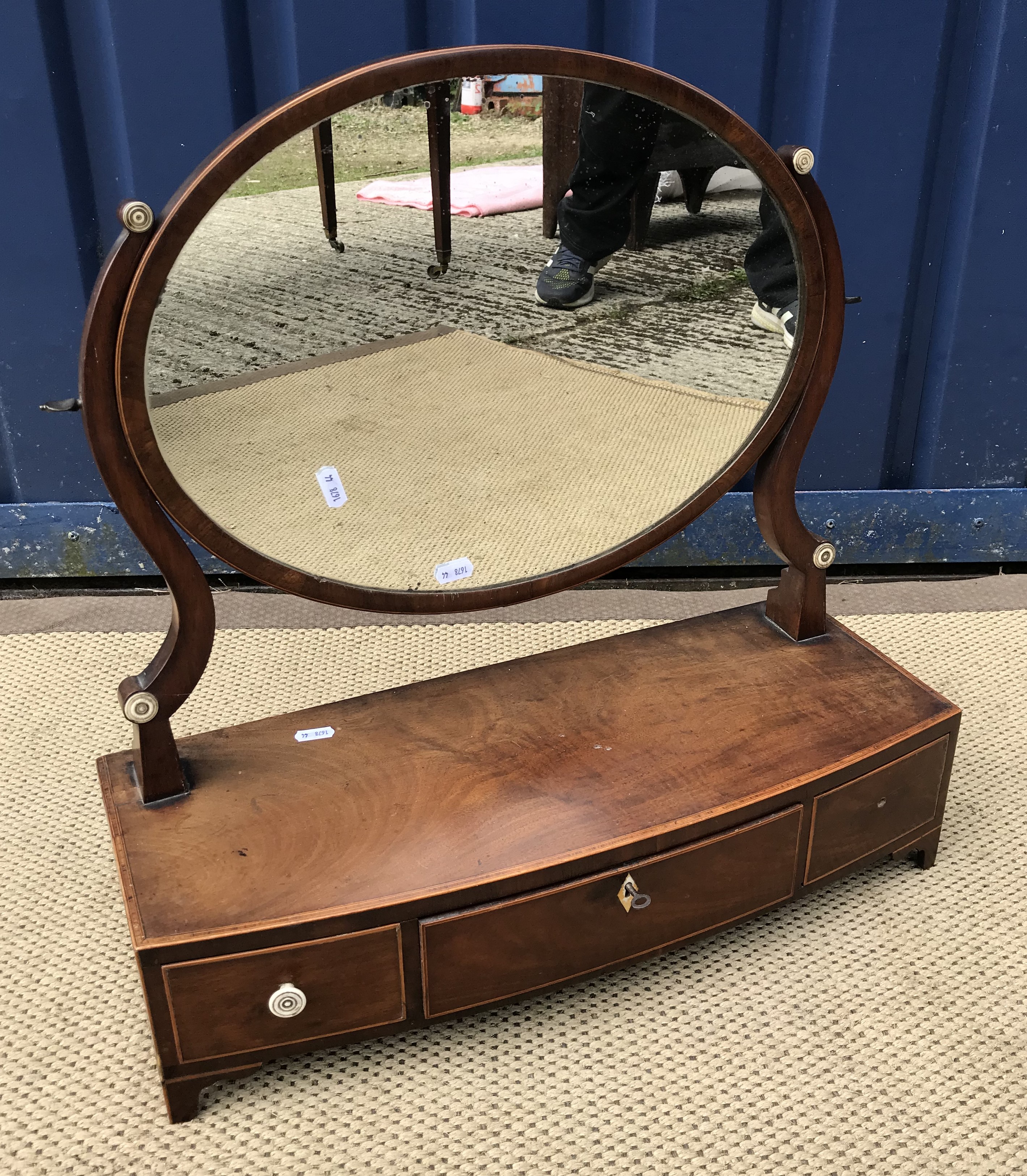 An Edwardian mahogany and satinwood cross-banded single drawer side table on square tapered legs, - Image 2 of 3