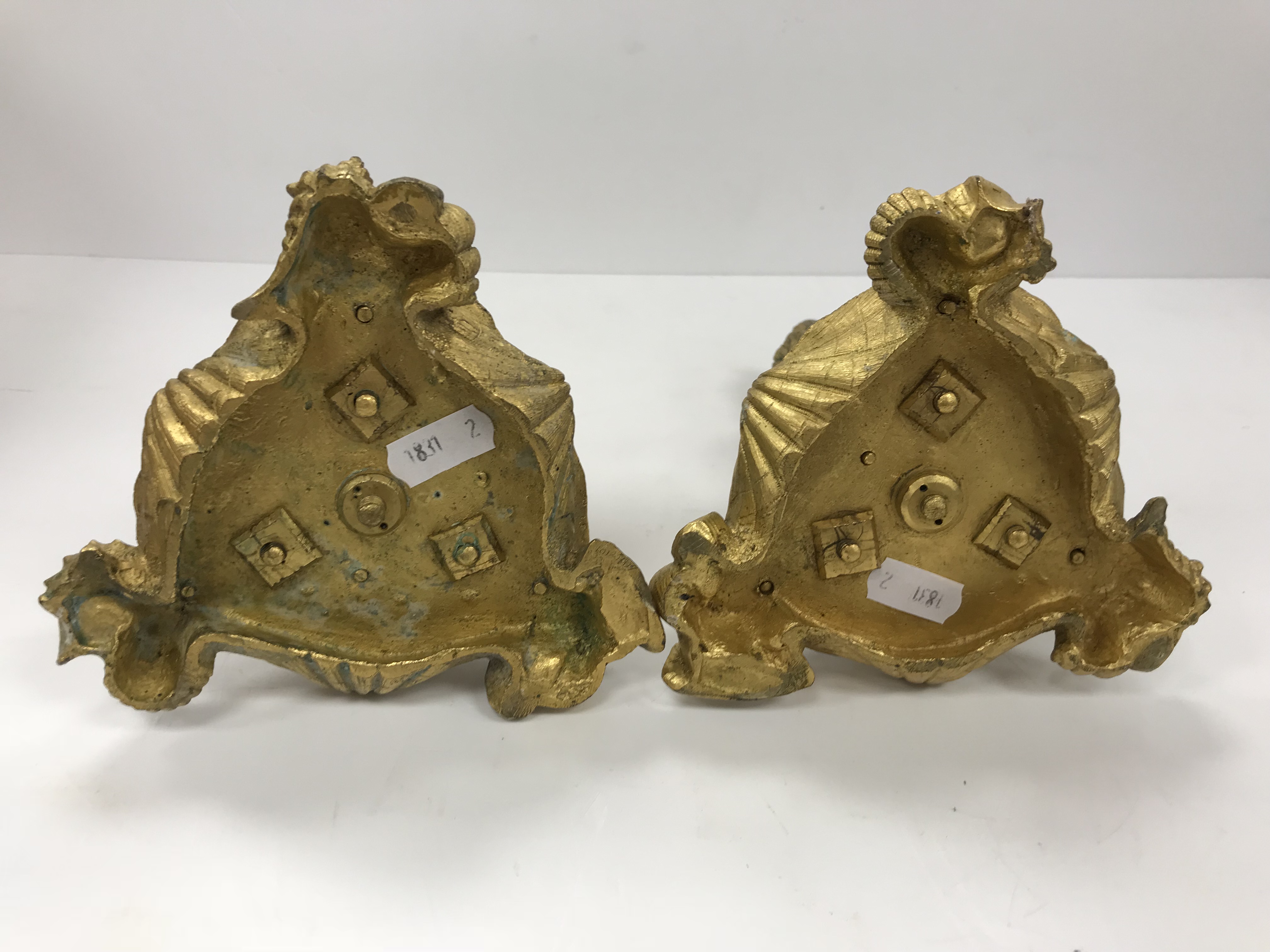 A pair of 19th Century gilt bronze candlesticks as three swans with foliate decorated candle holder - Image 2 of 2
