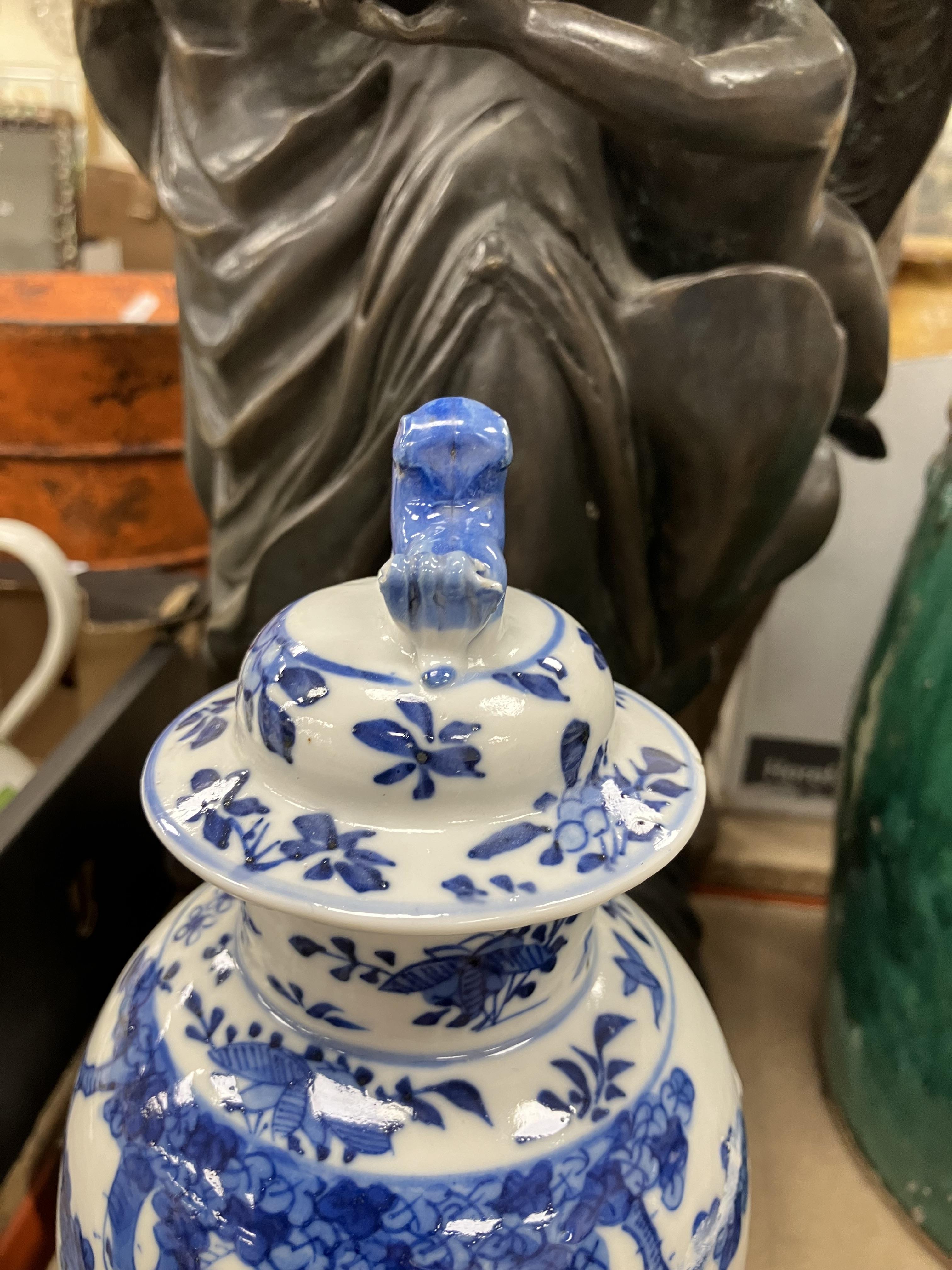 A pair of 19th Century Chinese blue and white baluster shaped vases and covers, - Image 41 of 54