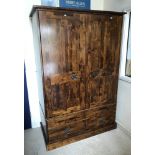 A Laura Ashley "Garrat" dark chestnut two door wardrobe with bank of four drawers below in the