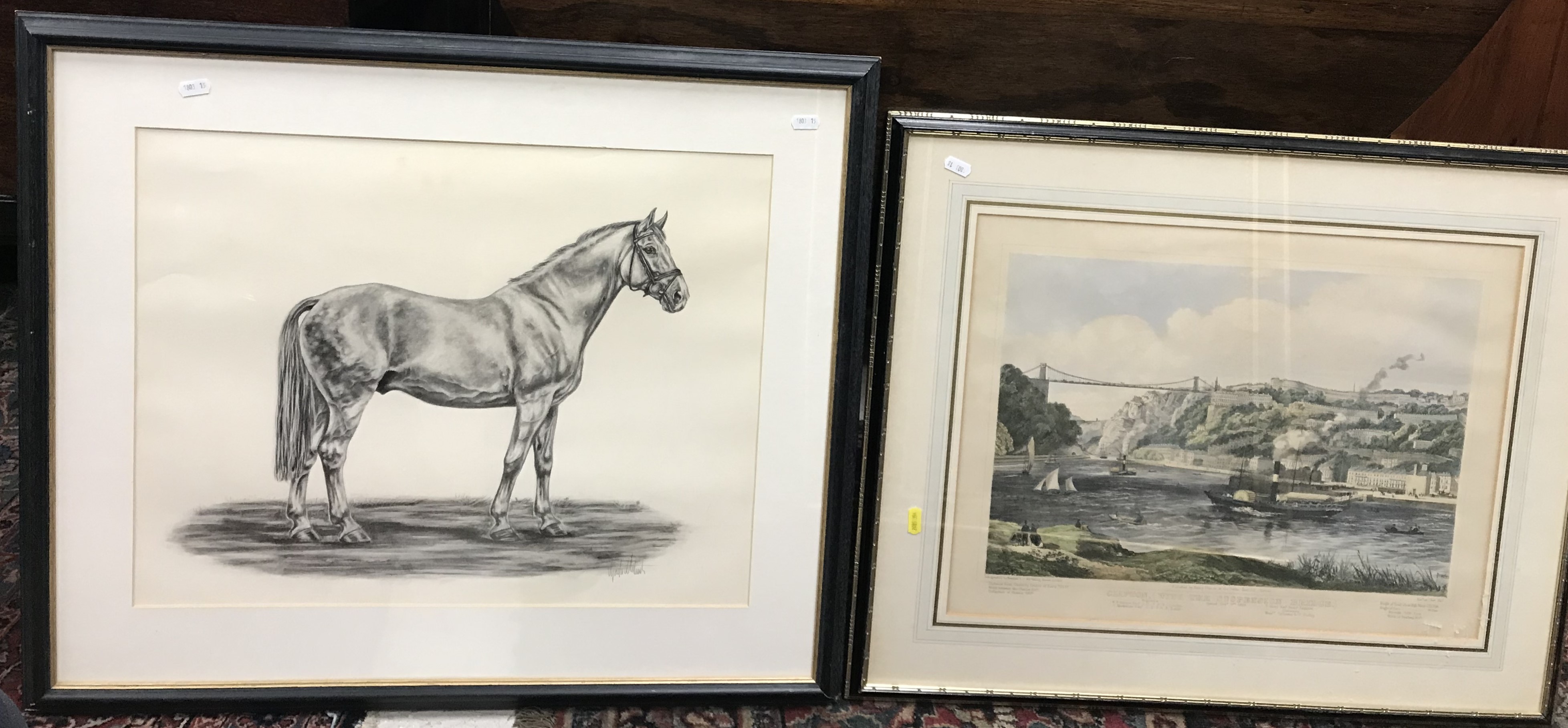 ENGLISH SCHOOL "Study of a horse", pencil, indistinctly signed lower right, 43 cm x 54.