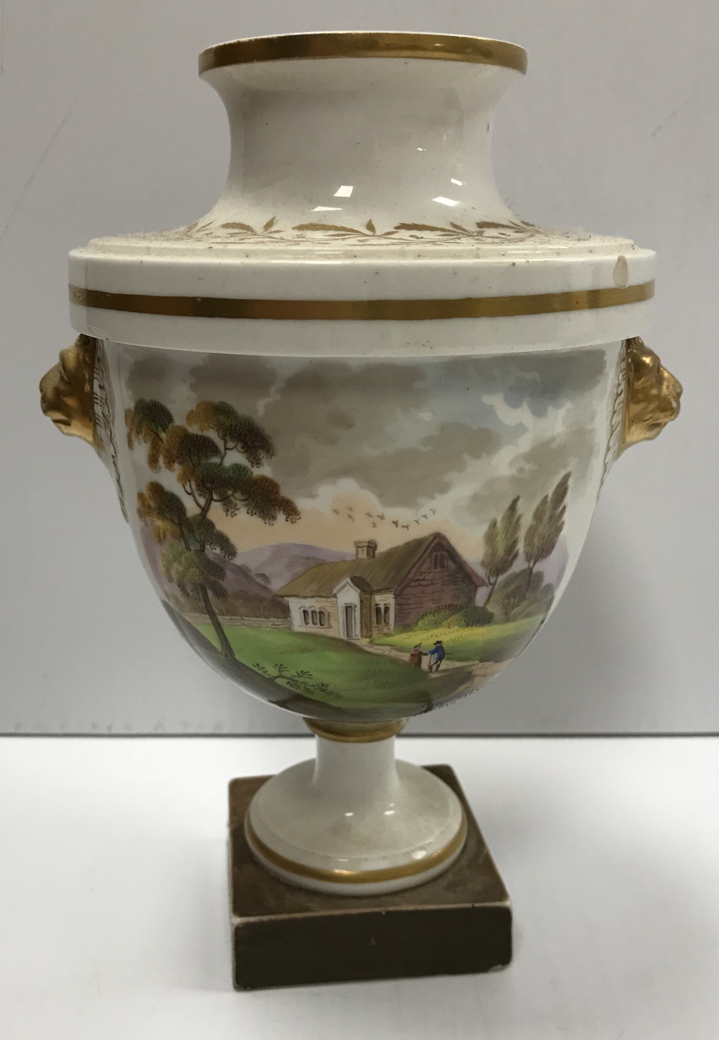 A Job Ridgeway & Sons (circa 1808-14) pair of urns and covers decorated with figures in landscape - Image 2 of 7