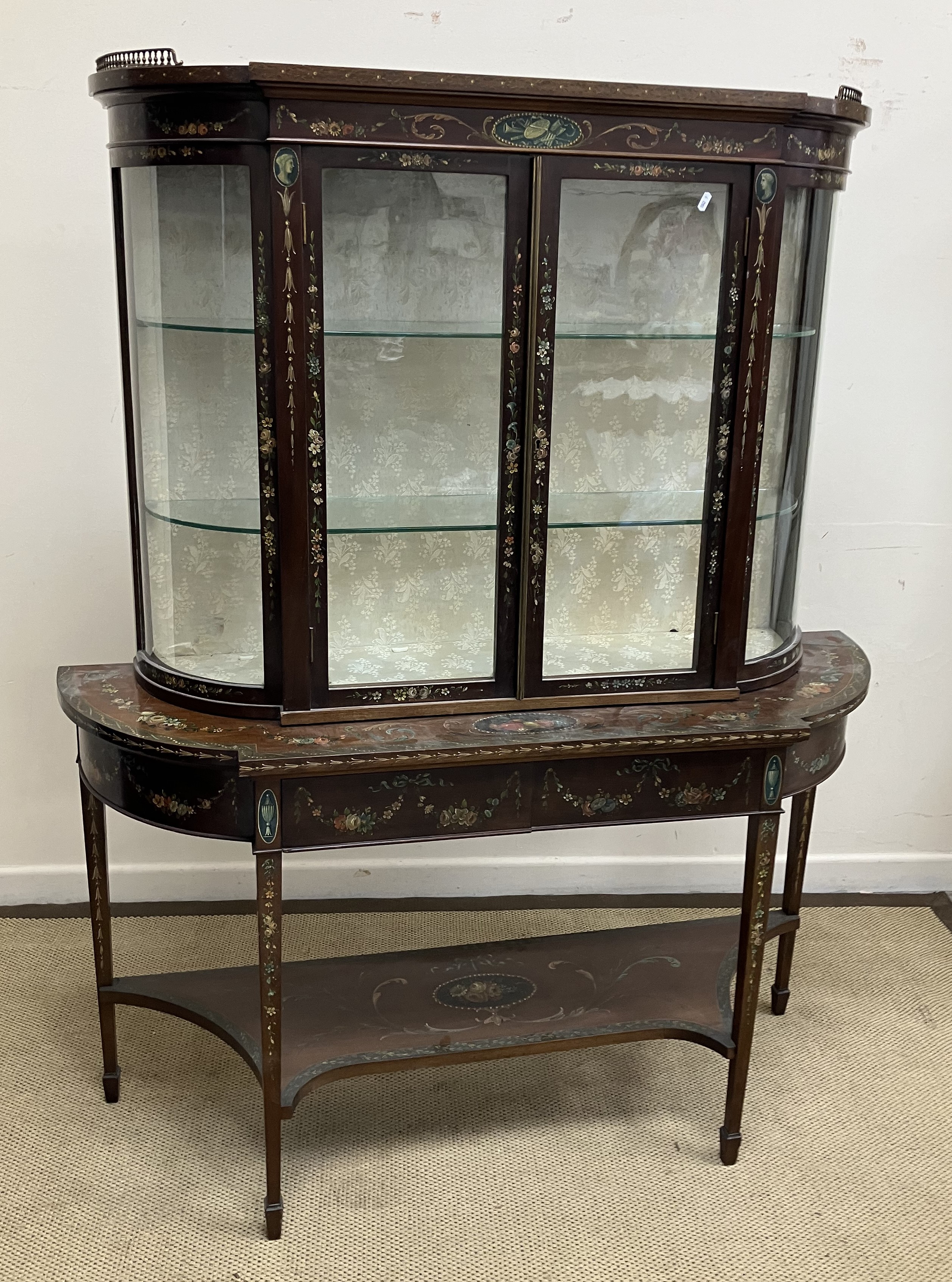 An Edwardian Sheraton Revival painted display cabinet,