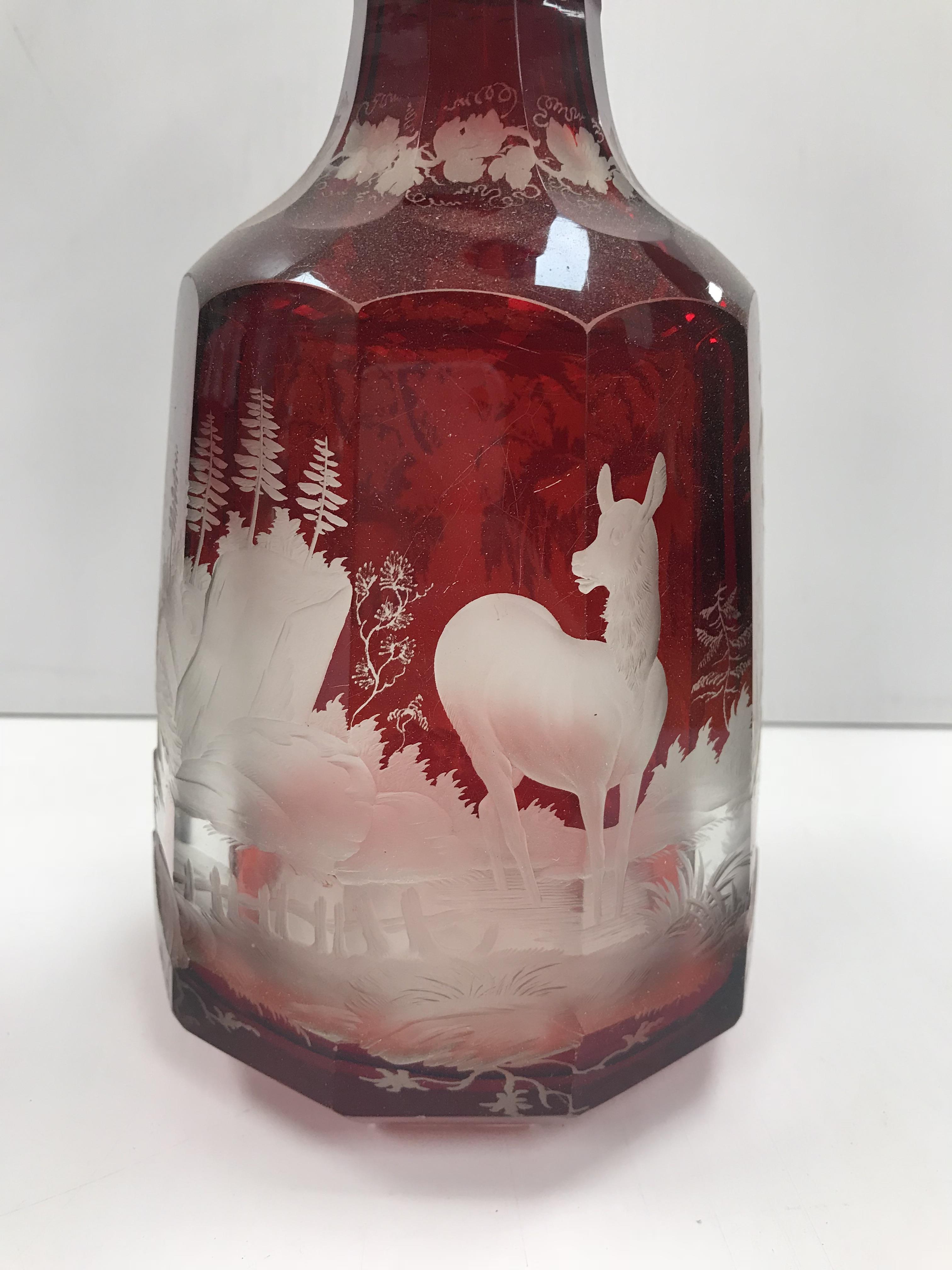 A Bohemian ruby overlaid cut glass decanter and stopper, - Image 5 of 5