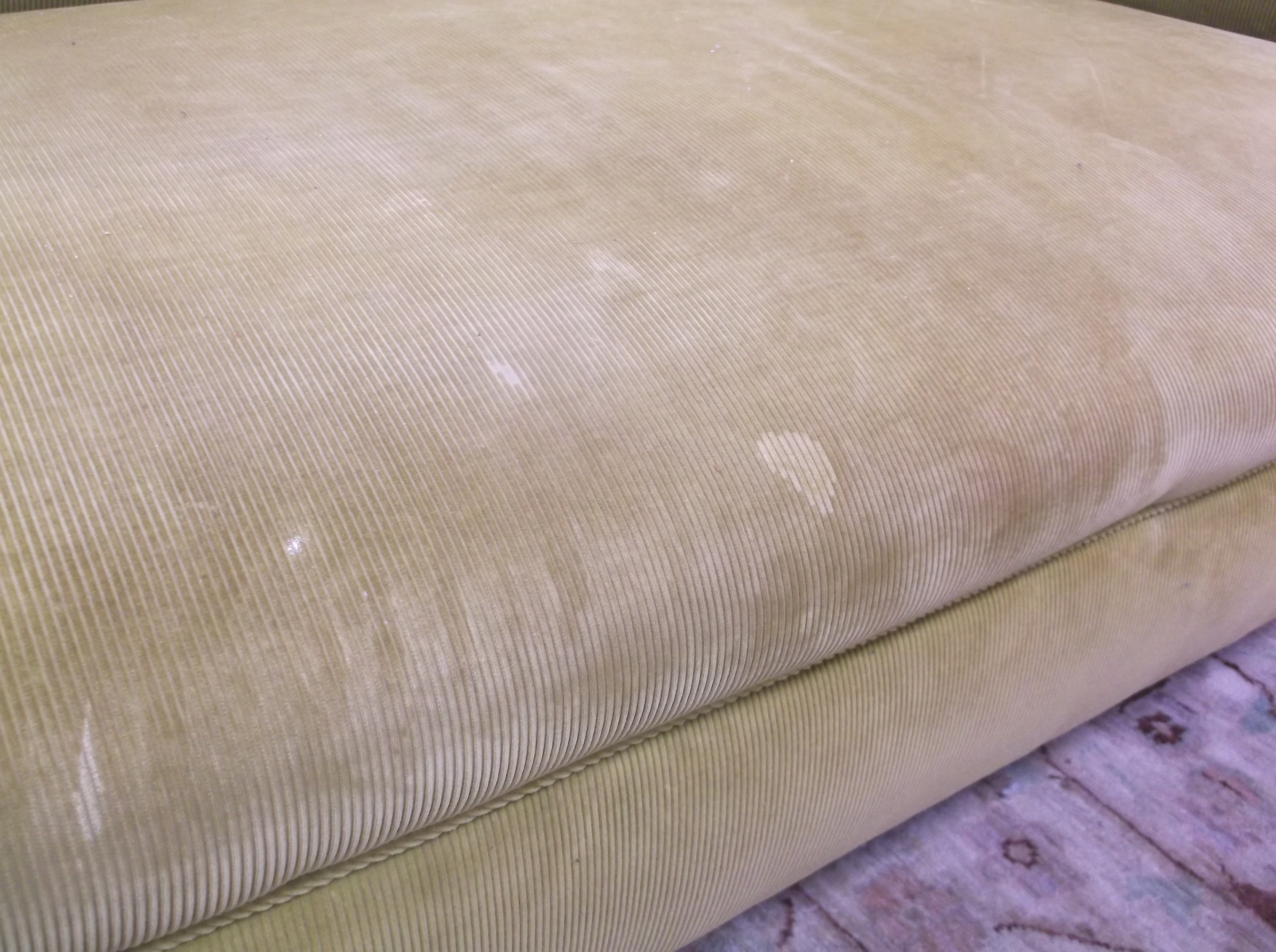 A Victorian Chesterfield sofa in modern lime green corduroy upholstery raised on ringed and turned - Image 2 of 5