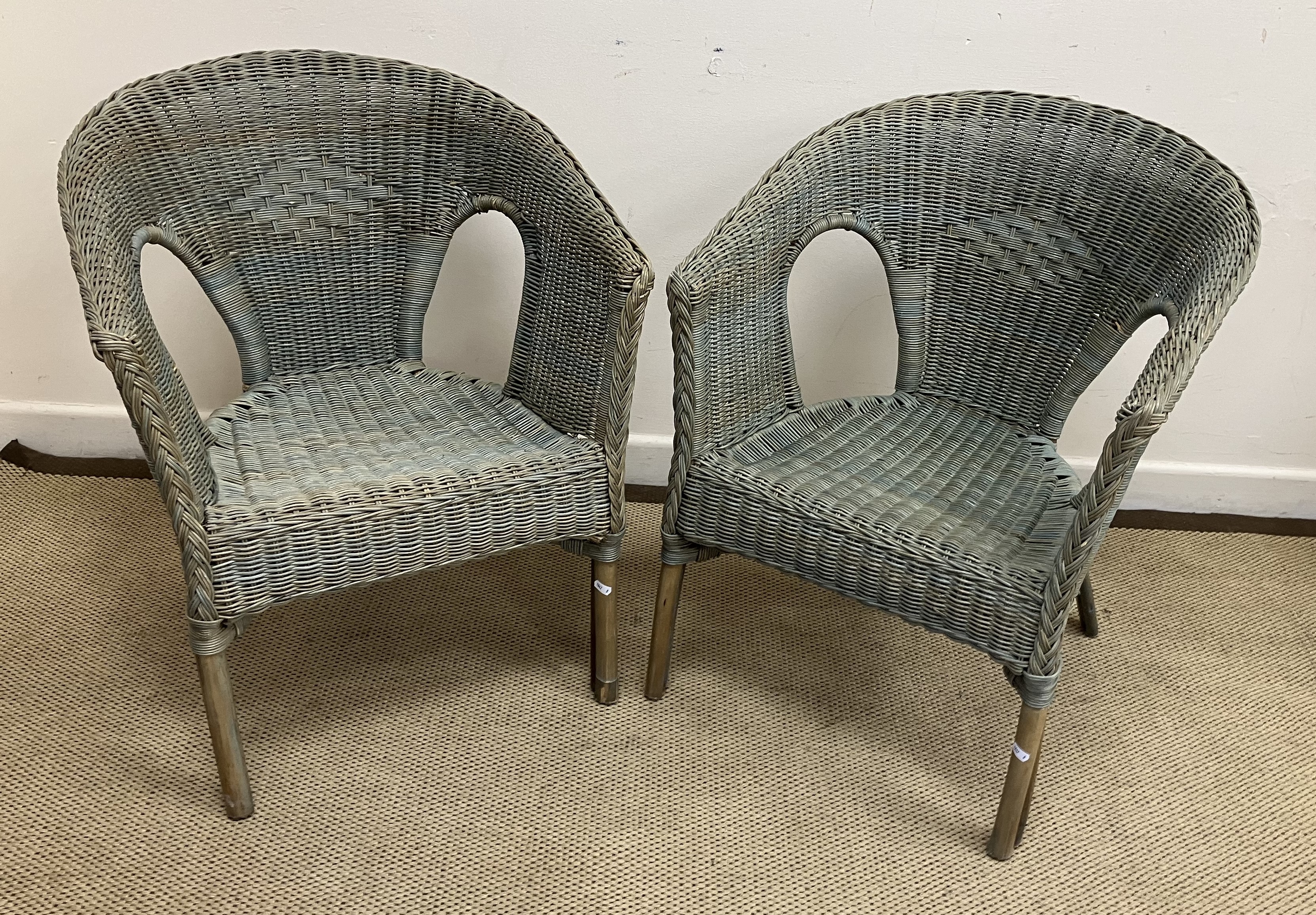 A pair of Lloyd Loom tub chairs with splayed arms, 70 cm wide x 83 cm high, - Image 2 of 2