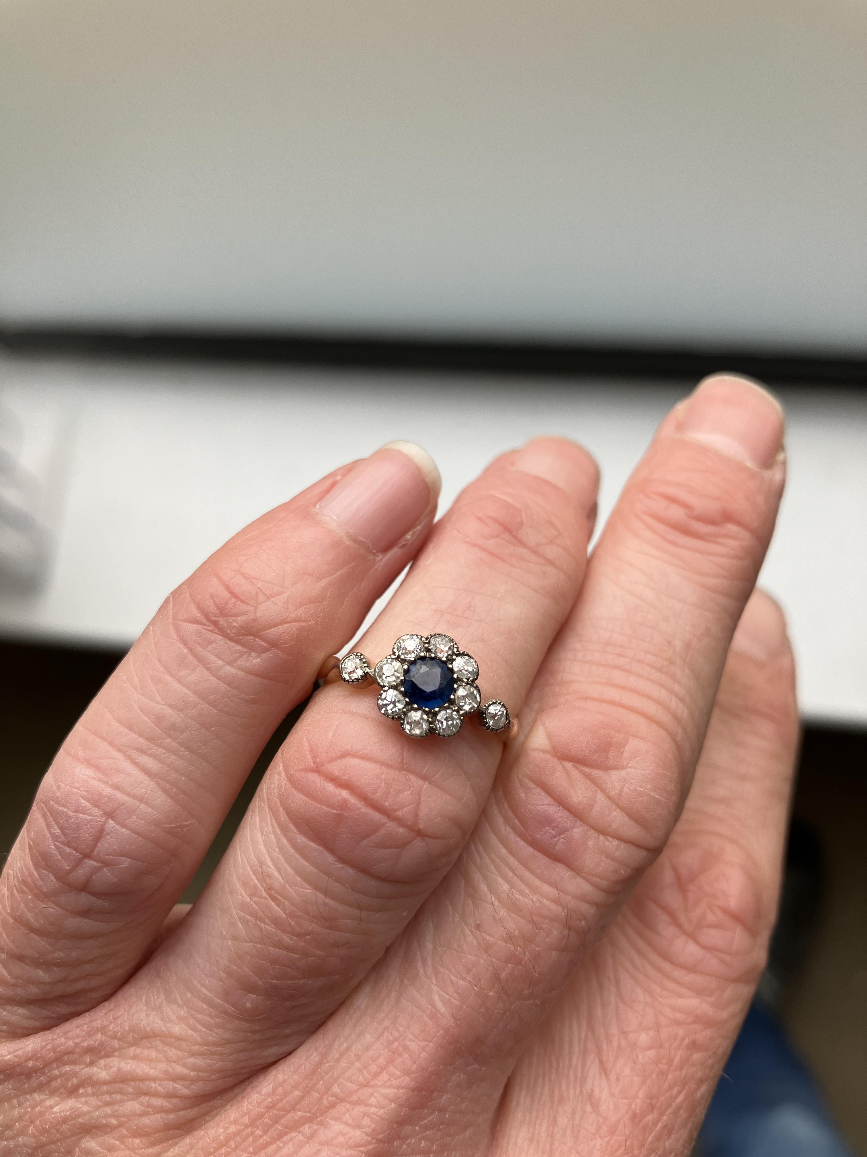 An early to mid 20th Century yellow metal mounted sapphire and diamond flower head dress ring, - Image 7 of 7