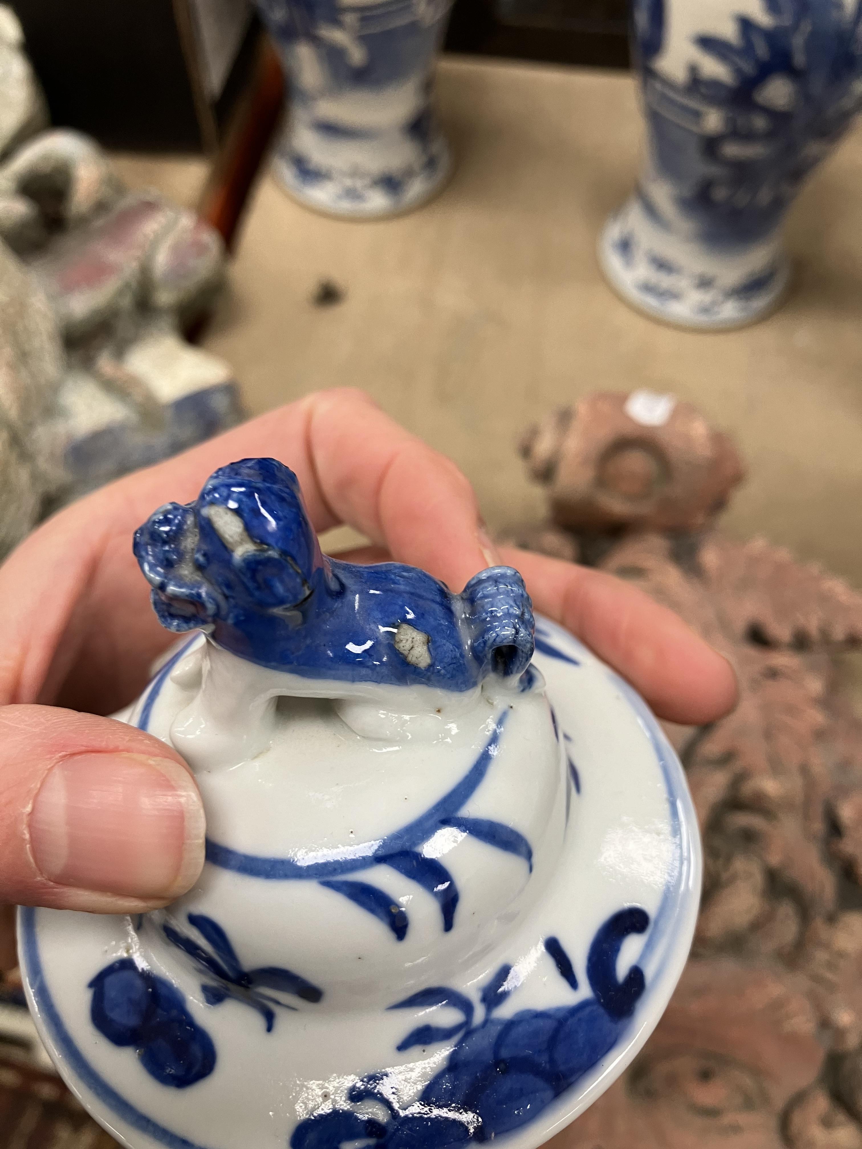 A pair of 19th Century Chinese blue and white baluster shaped vases and covers, - Image 15 of 54