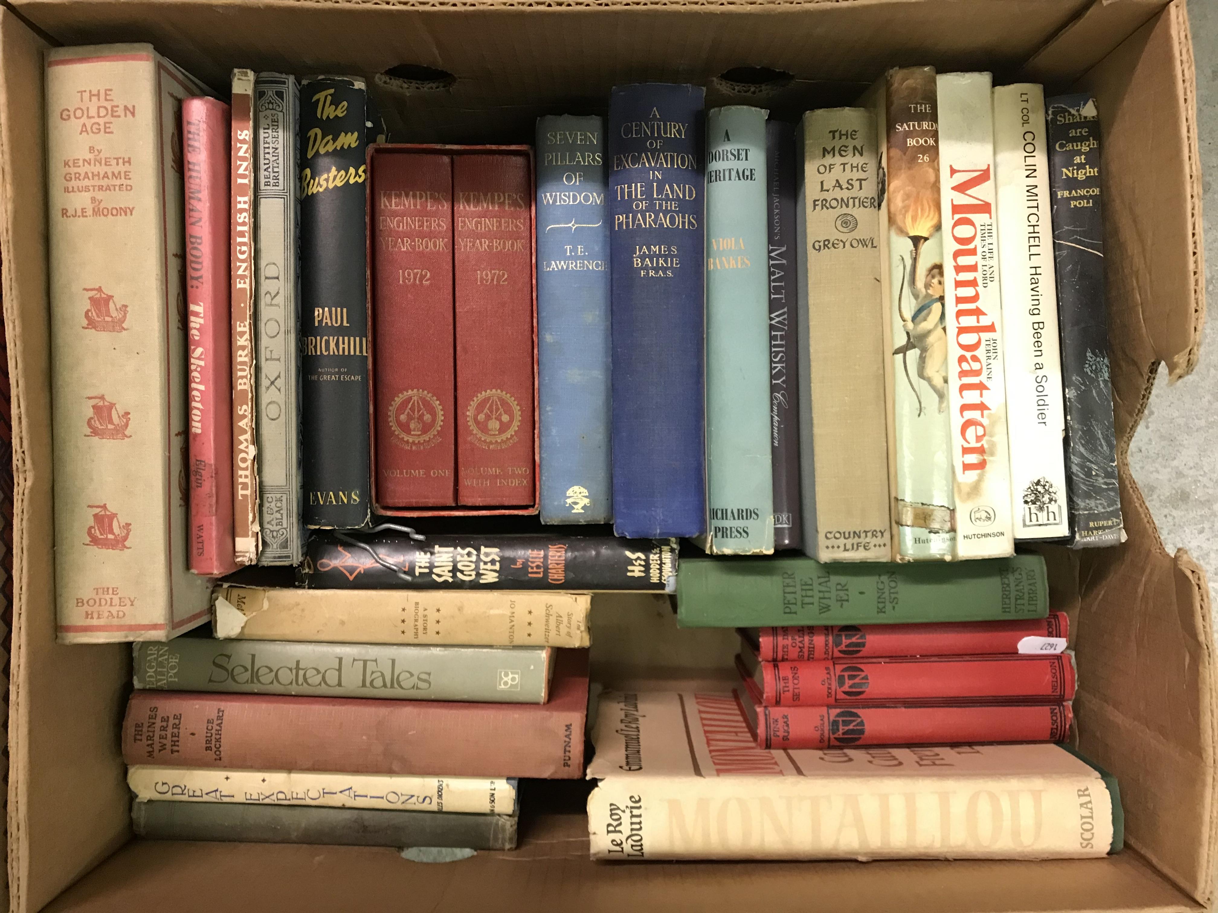 Five boxes of assorted books to include various childrens' books, novels, leather bound books, etc. - Image 5 of 6