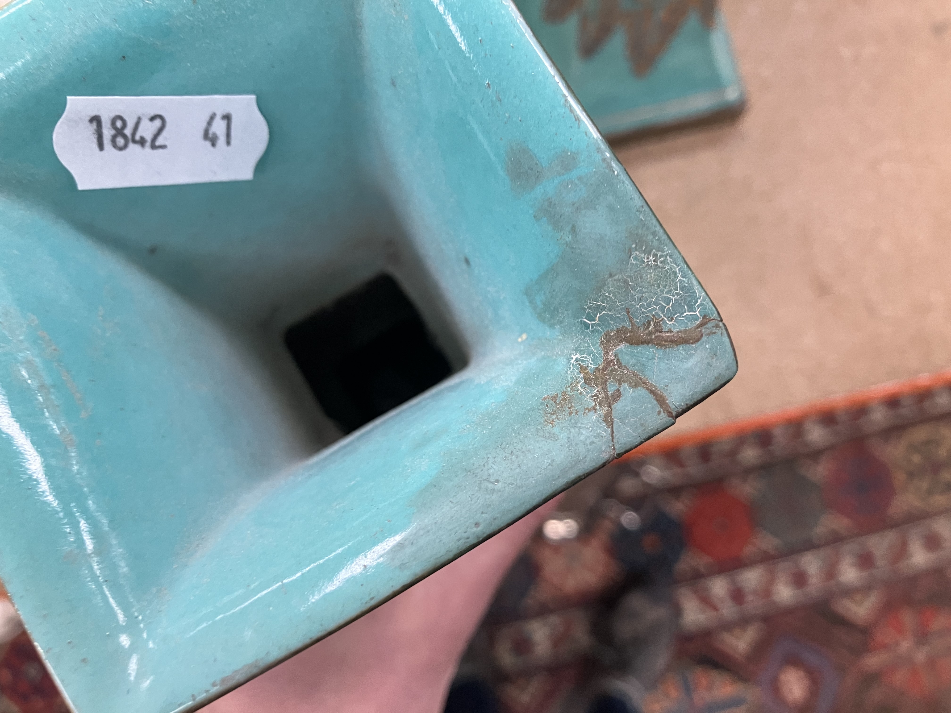 A pair of Chinese turquoise glazed gu vases of flared square form, - Image 13 of 44