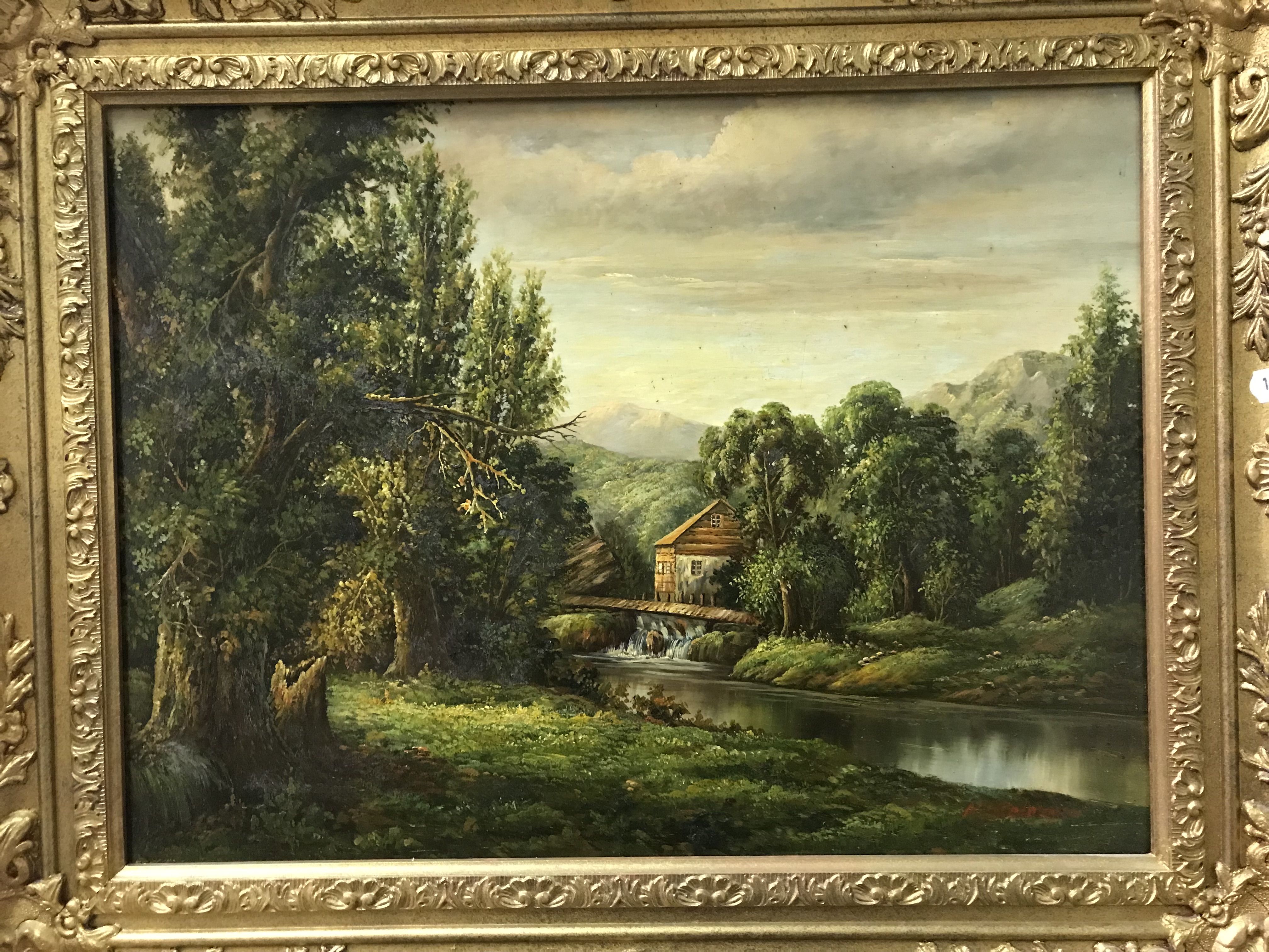 MITTELMEYER “Alpine landscape with water mill and bridge”, oil on panel, signed lower right, - Image 3 of 4