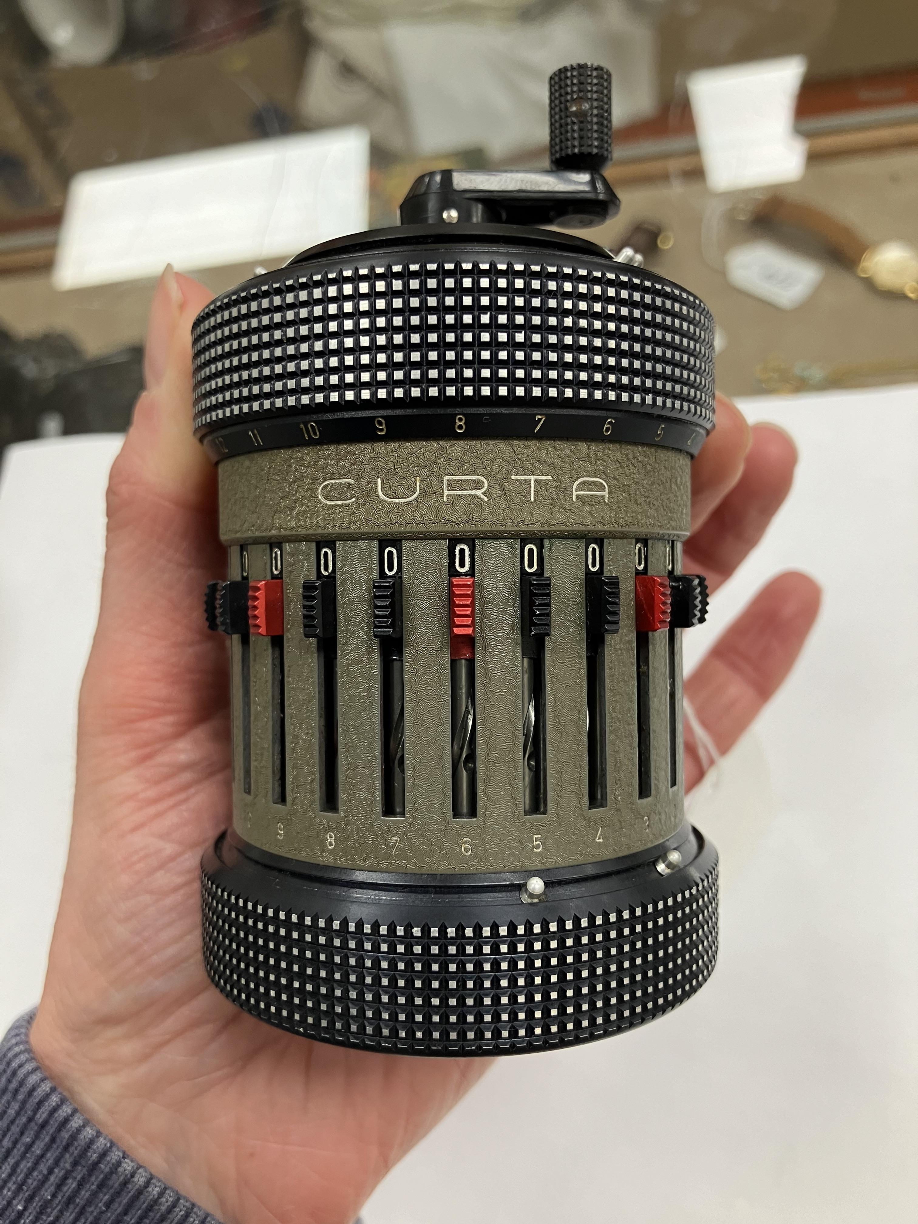 A Curta type 2 calculator with military green type main body inscribed to base "Type 2 No 523646 - Image 15 of 22