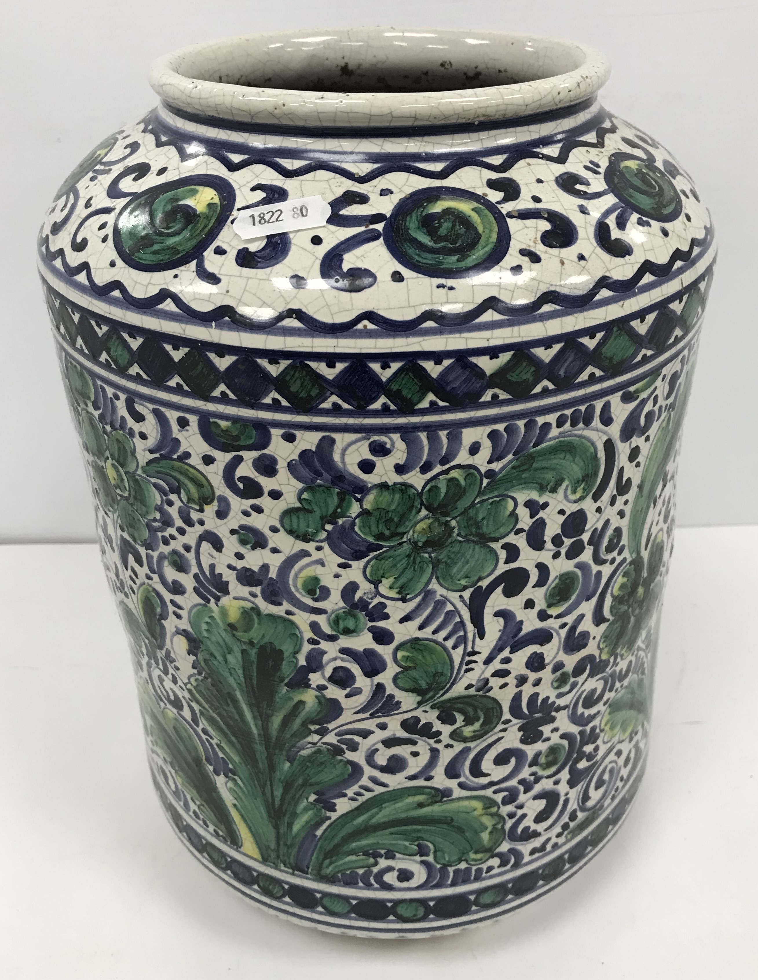 A 20th Century Persian glazed pottery pharmaceutical jar with all over floral and scrolling foliate - Image 2 of 2