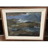 EVELYN STREET "Hilly lake landscape", oil on board, unsigned, inscribed / signed verso,