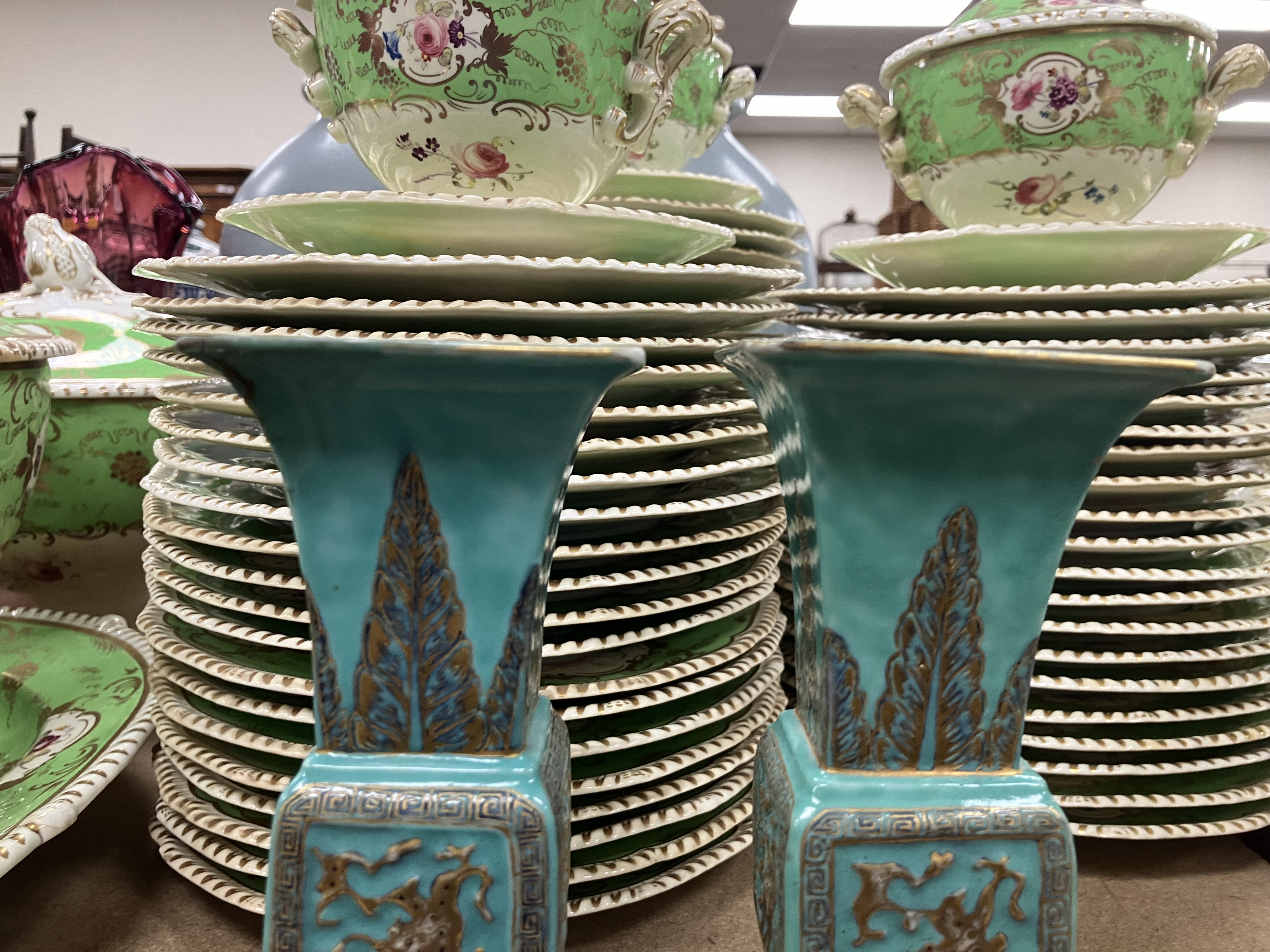 A pair of Chinese turquoise glazed gu vases of flared square form, - Image 24 of 44