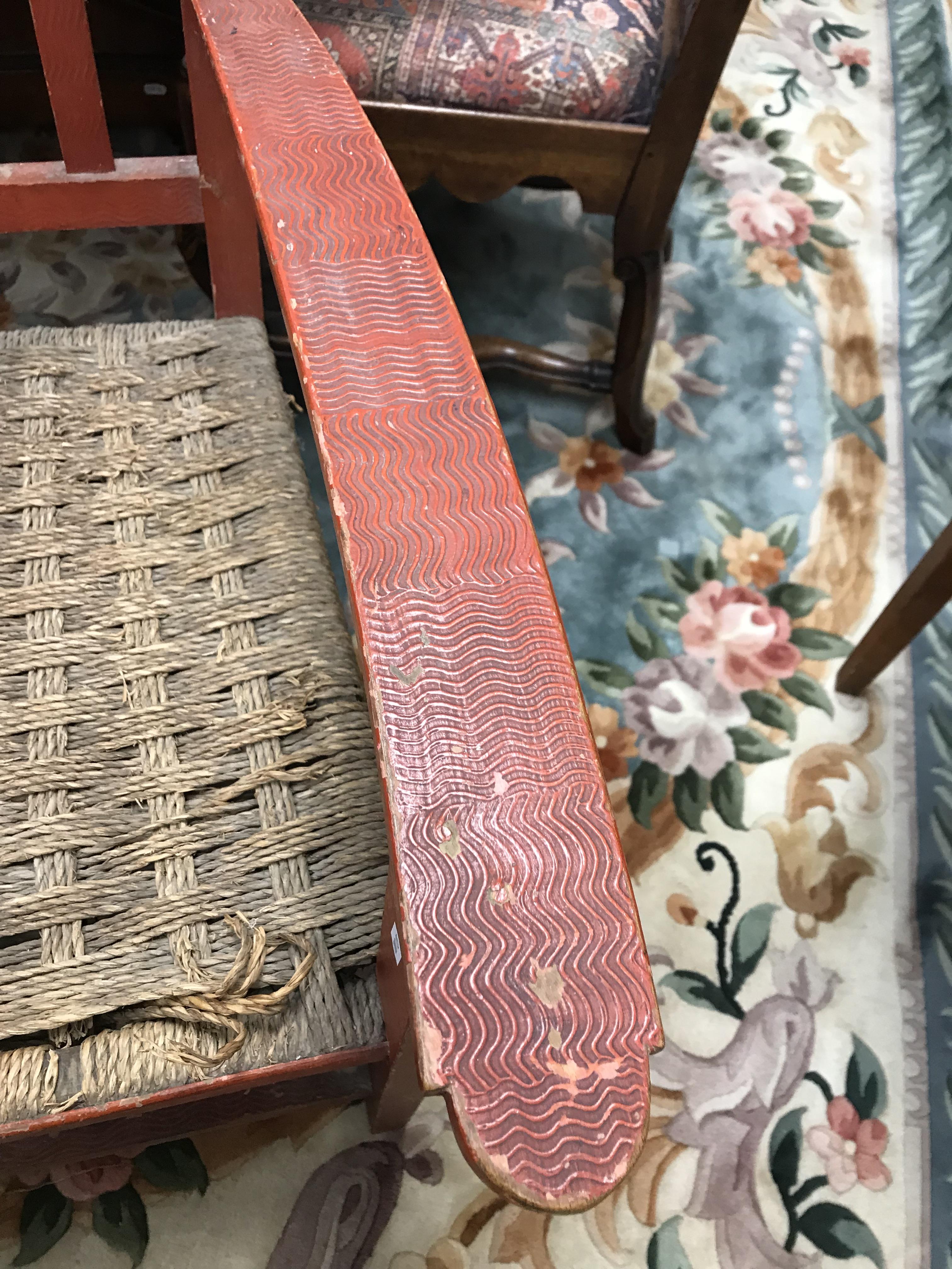 A set of six mid 20th Century red painted wrigglework decorated framed dining chairs, - Image 119 of 128