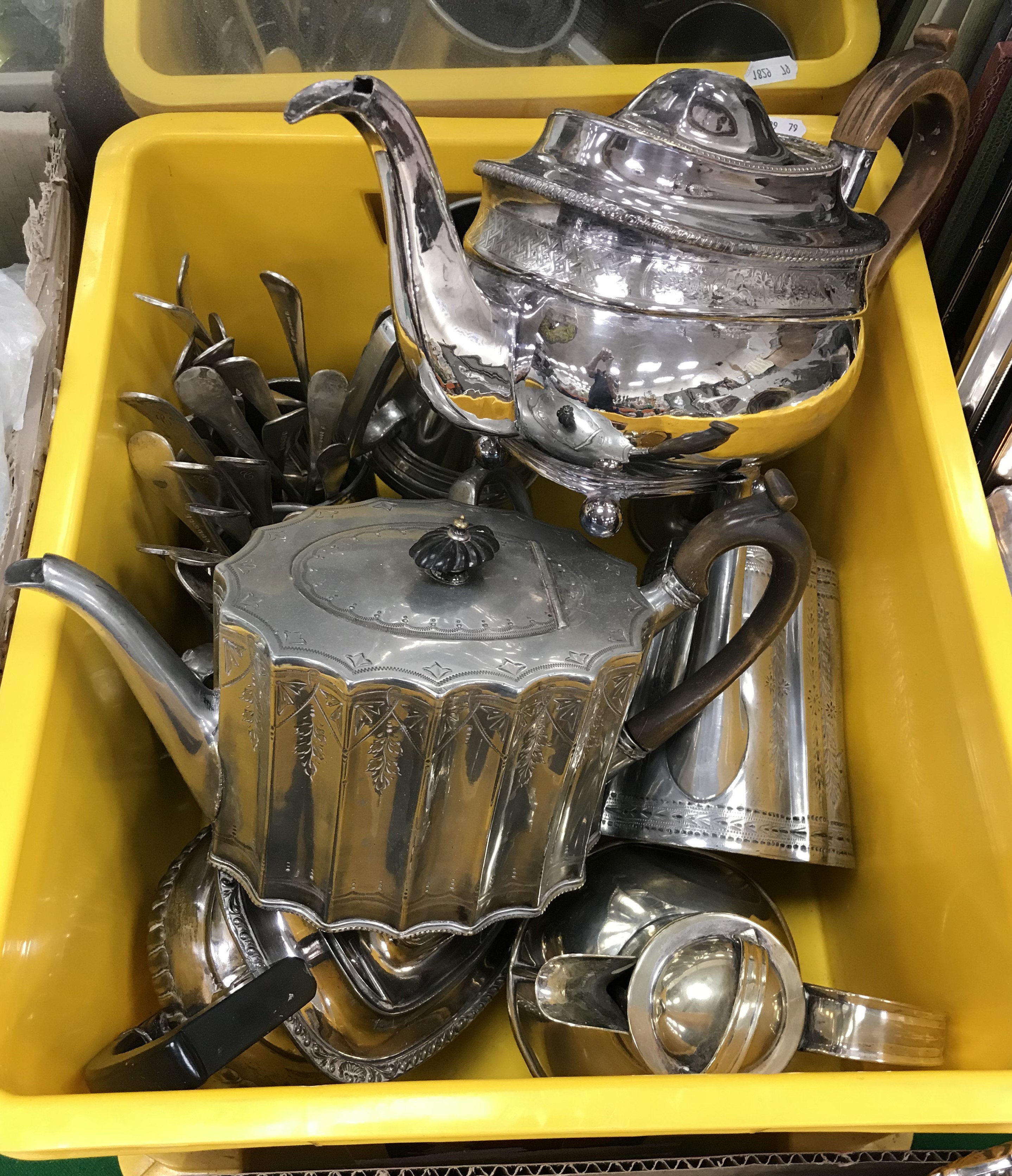 A collection of various plated and other metal wares to include Jersey type creamer,