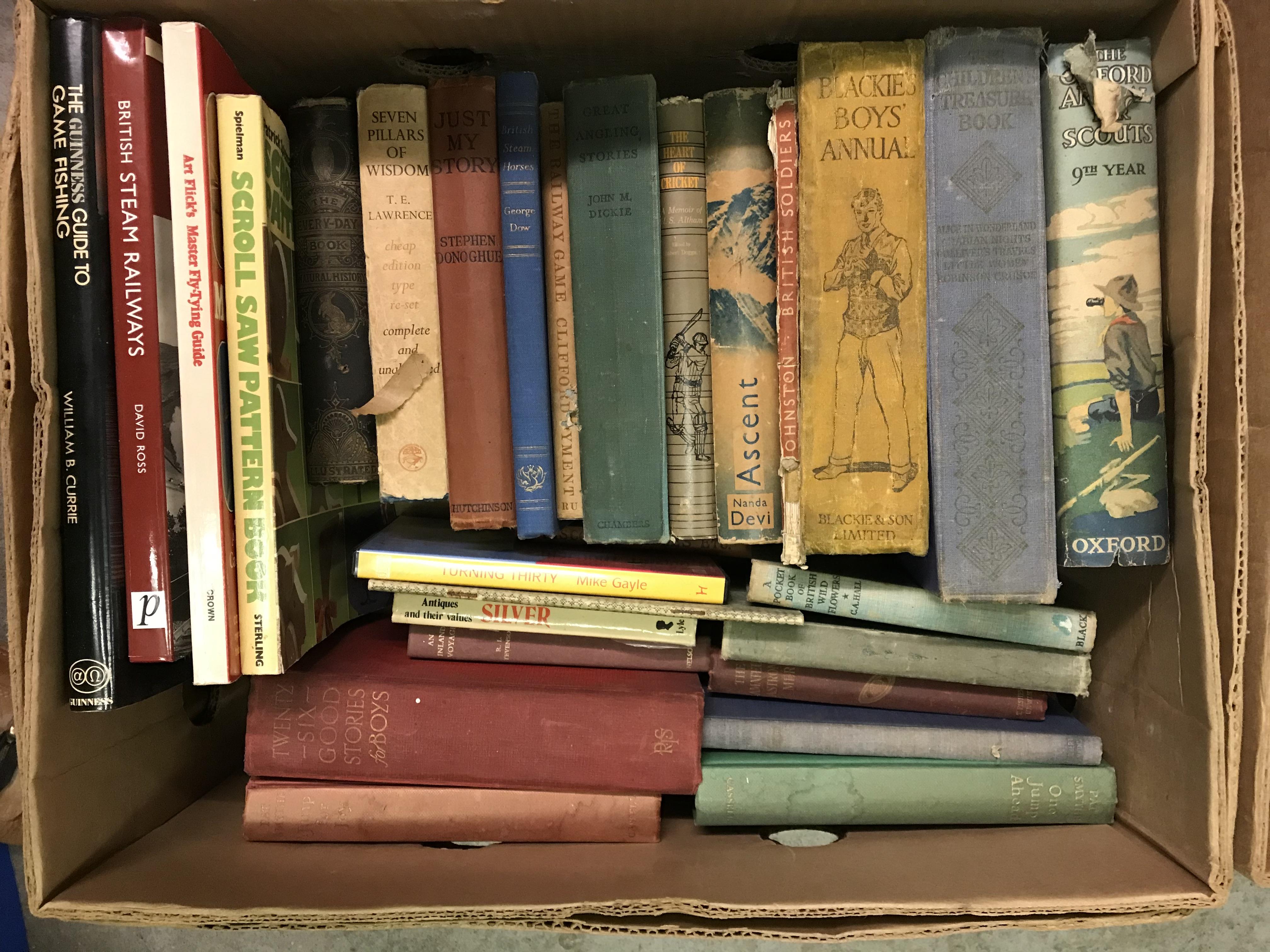 Five boxes of assorted books to include various childrens' books, novels, leather bound books, etc. - Image 4 of 6
