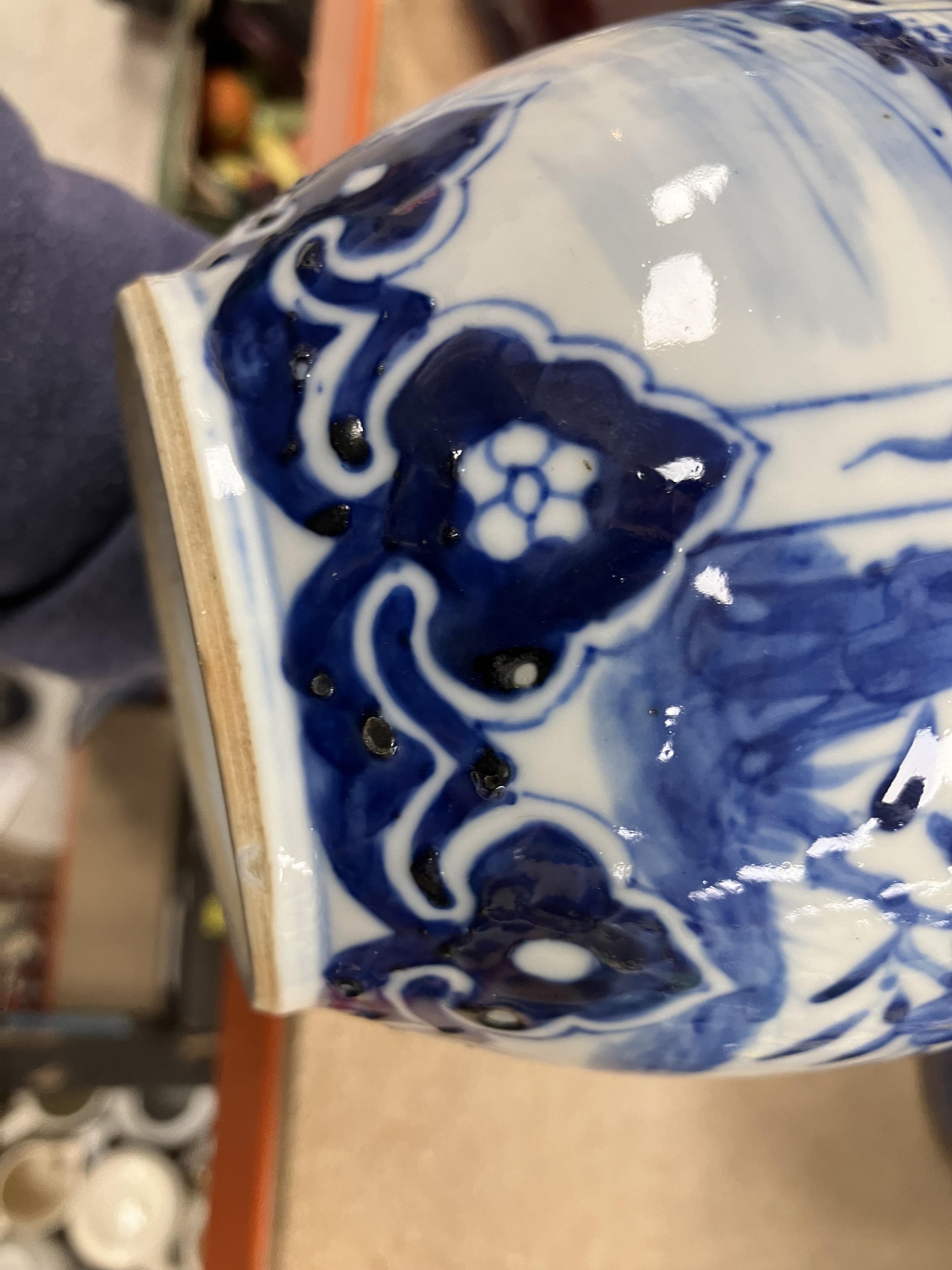 A Chinese blue and white double gourd shaped vase decorated with panels of figures in watery - Image 7 of 26