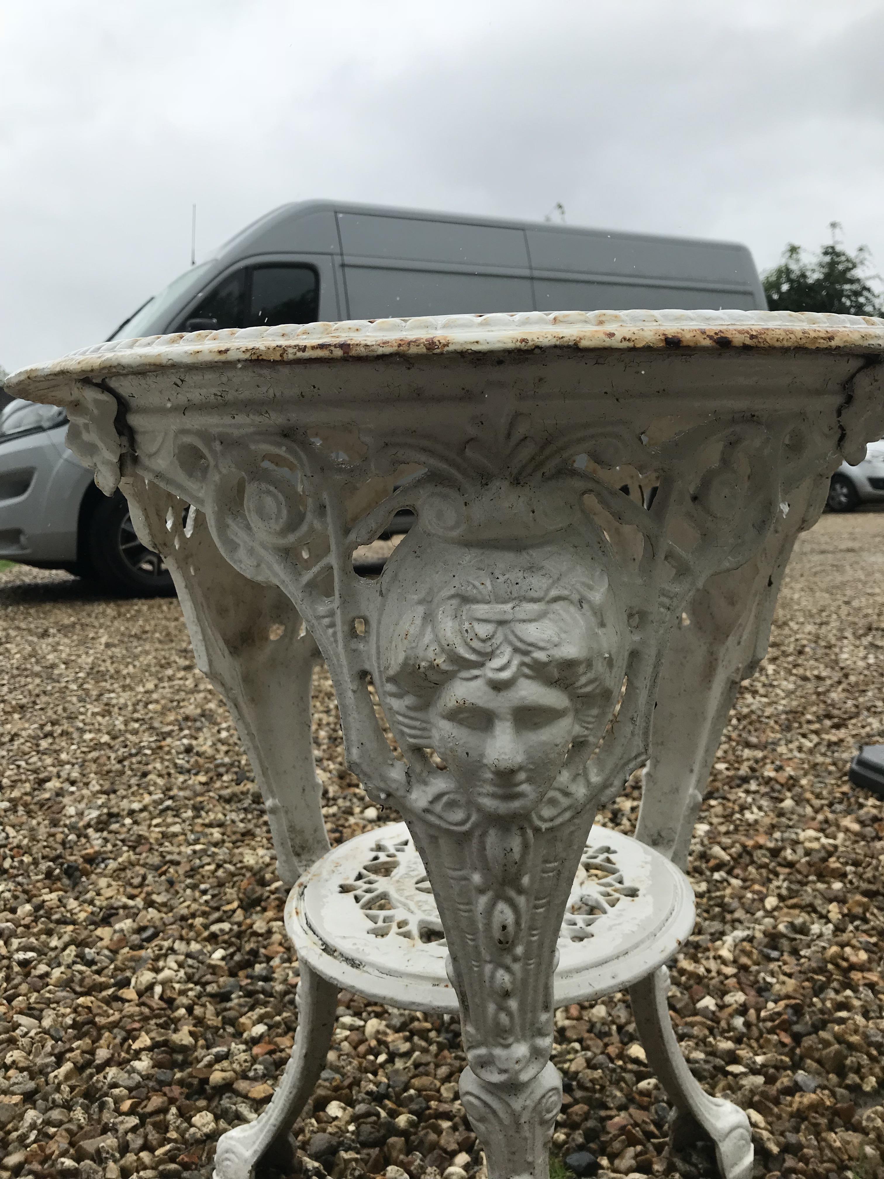 A cast iron Britannia style garden table and two chairs CONDITION REPORTS cRust is - Image 5 of 52