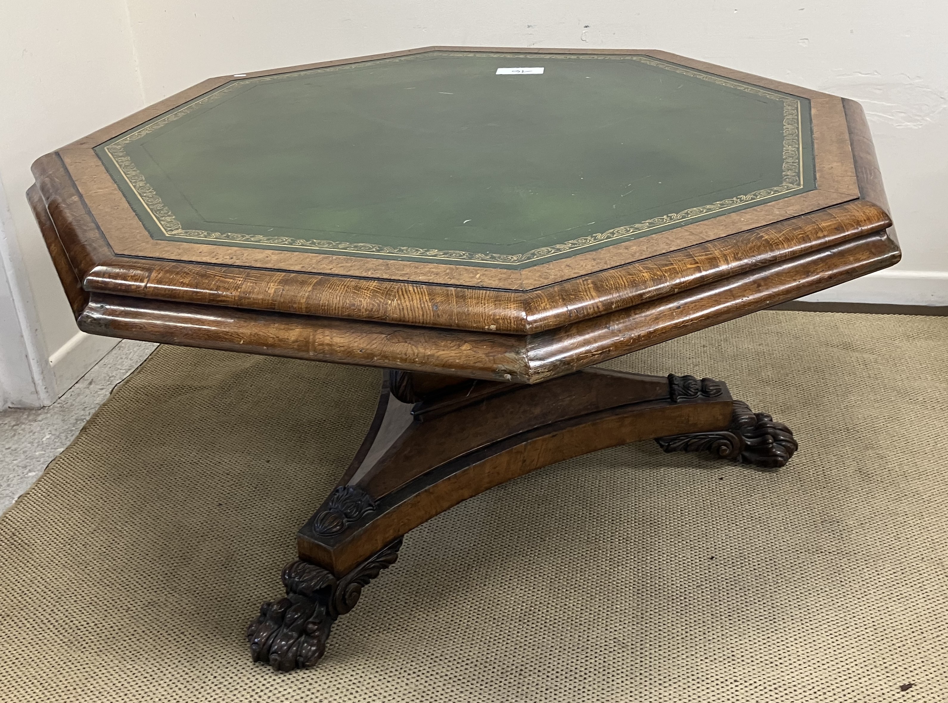 A 19th Century oak and burr oak cross-banded library table, - Bild 2 aus 6